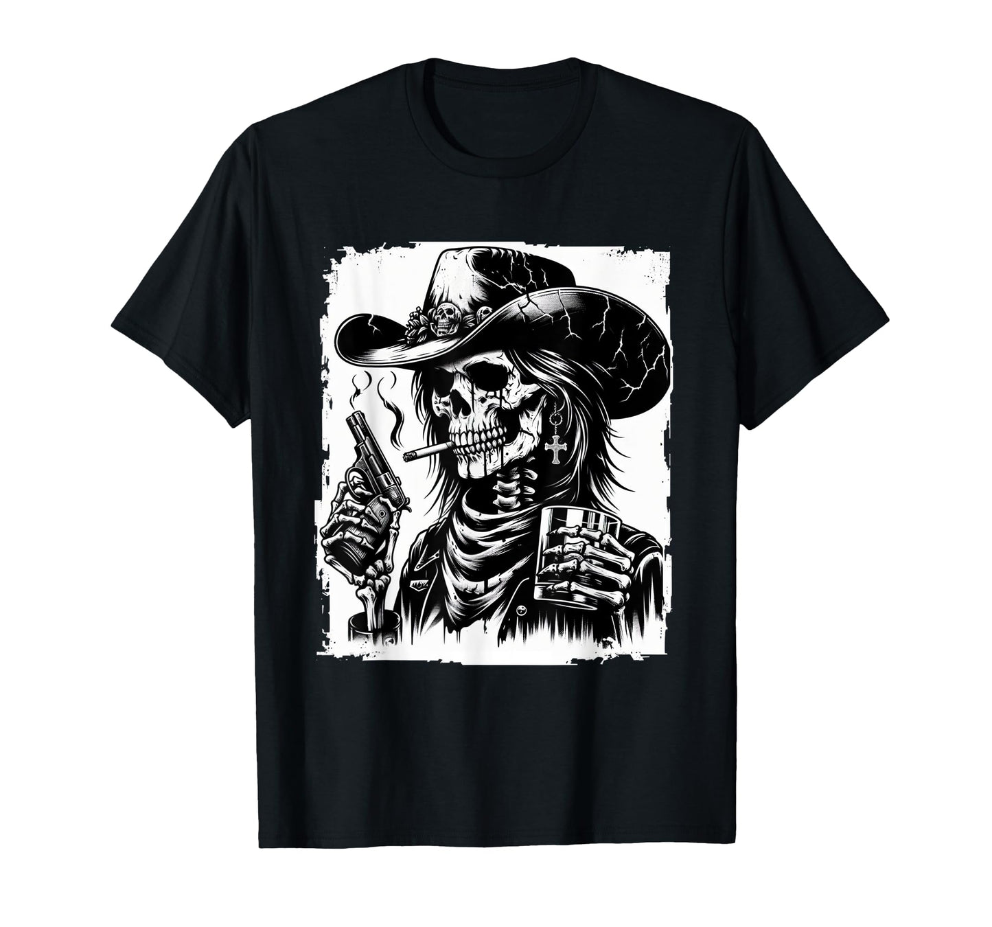 Rustic Skeleton Cowgirl Grunge Goth Skull Art Western Gothic T-Shirt