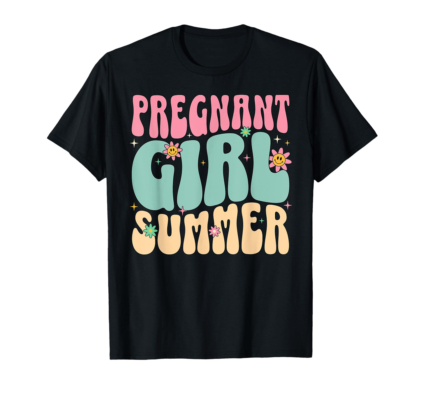 Groovy Pregnancy Reveal Pregnant Girl Summer Baby Shower - T-Shirt