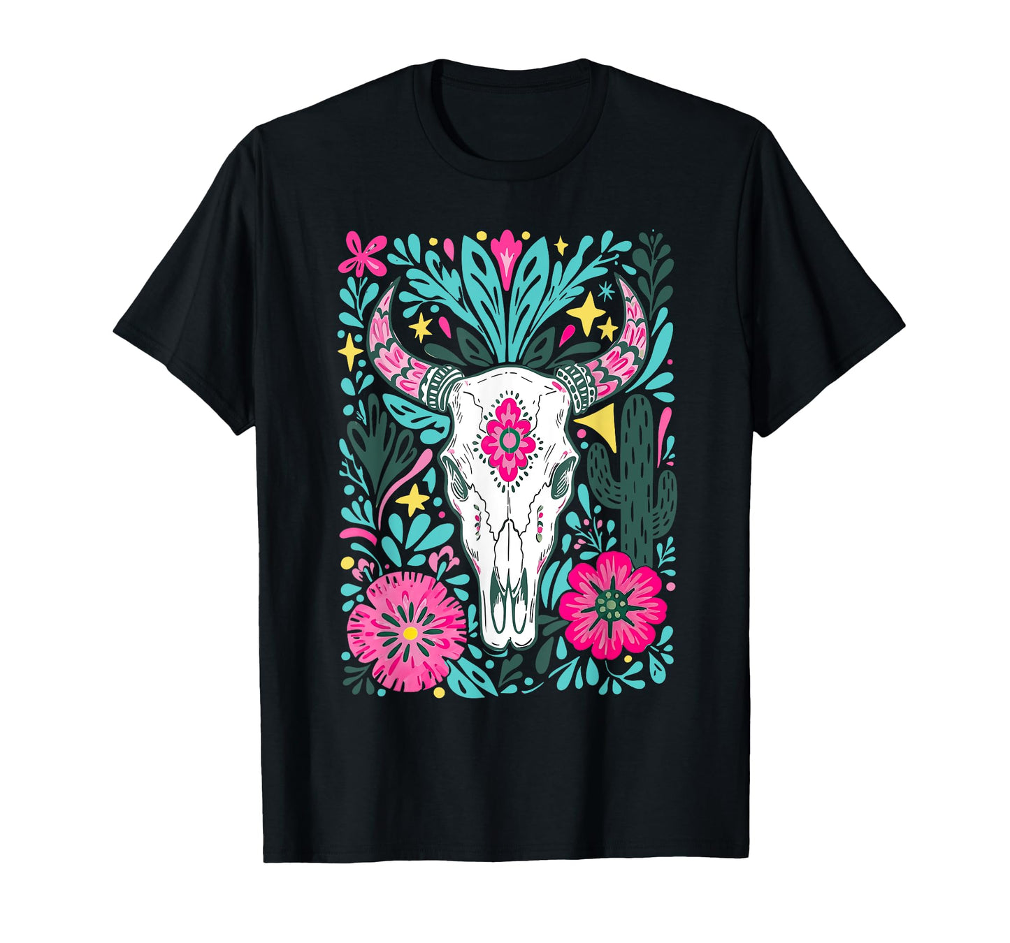 Boho Floral Western Cow Skull Howdy Cowgirl Country Girls T-Shirt