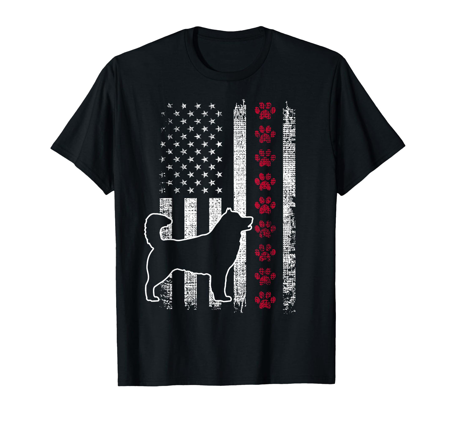 Vintage Retro USA Patriotic American Flag Alaskan Malamute Women Girls Kids Men T-Shirt