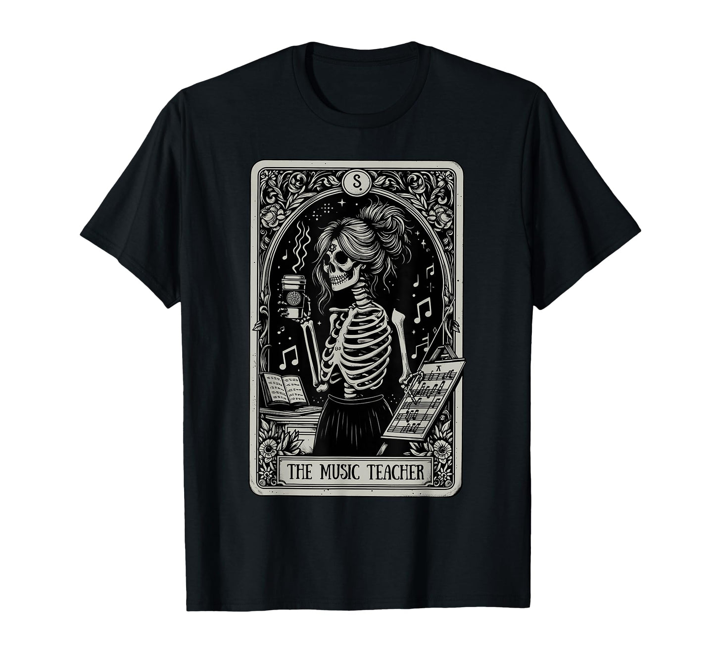Funny Skeleton Music Teacher Tarot Card Halloween Musician T-Shirt