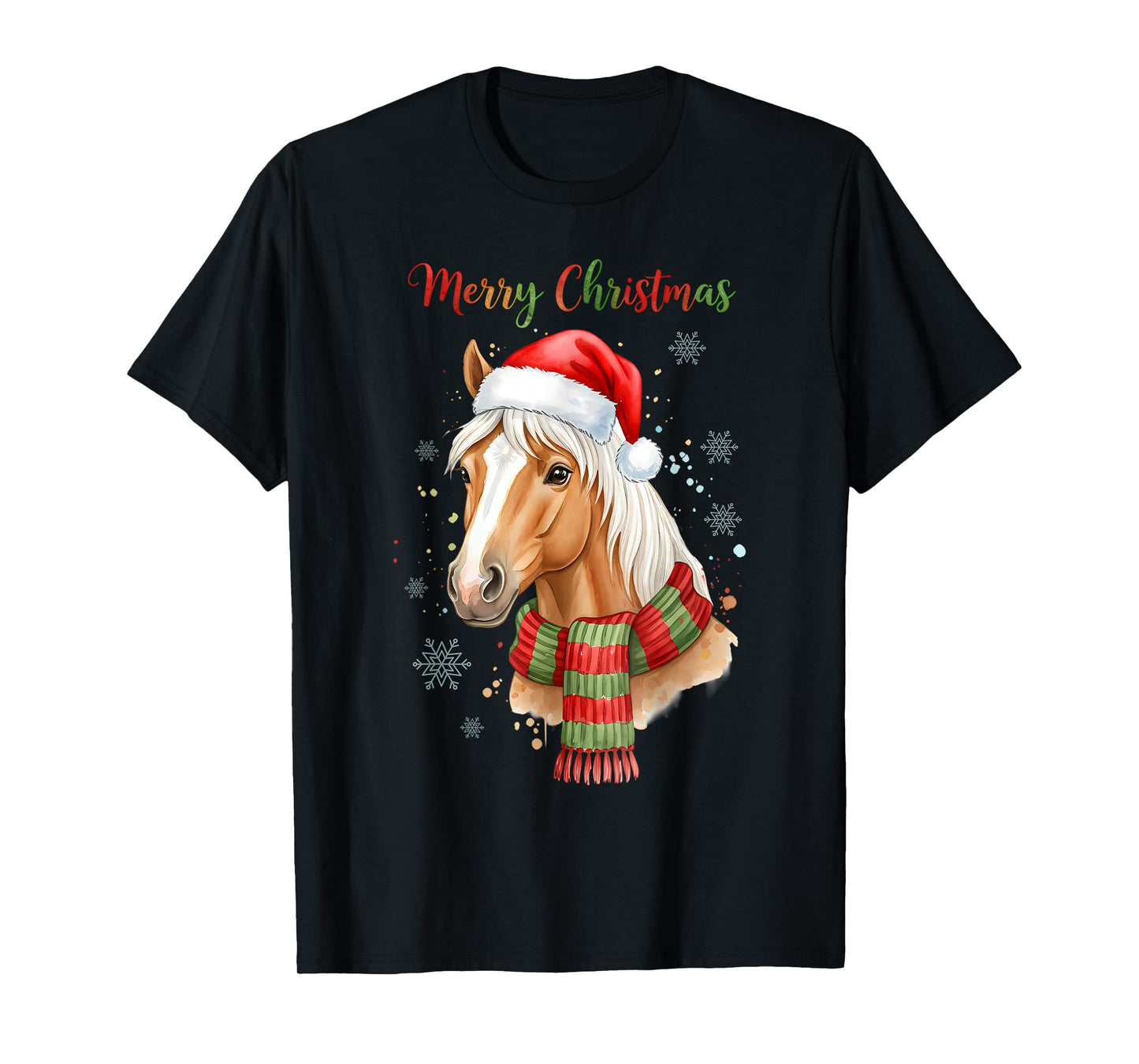Horse Santa Hat Christmas Lights Family Matching Winter Xmas T-Shirt