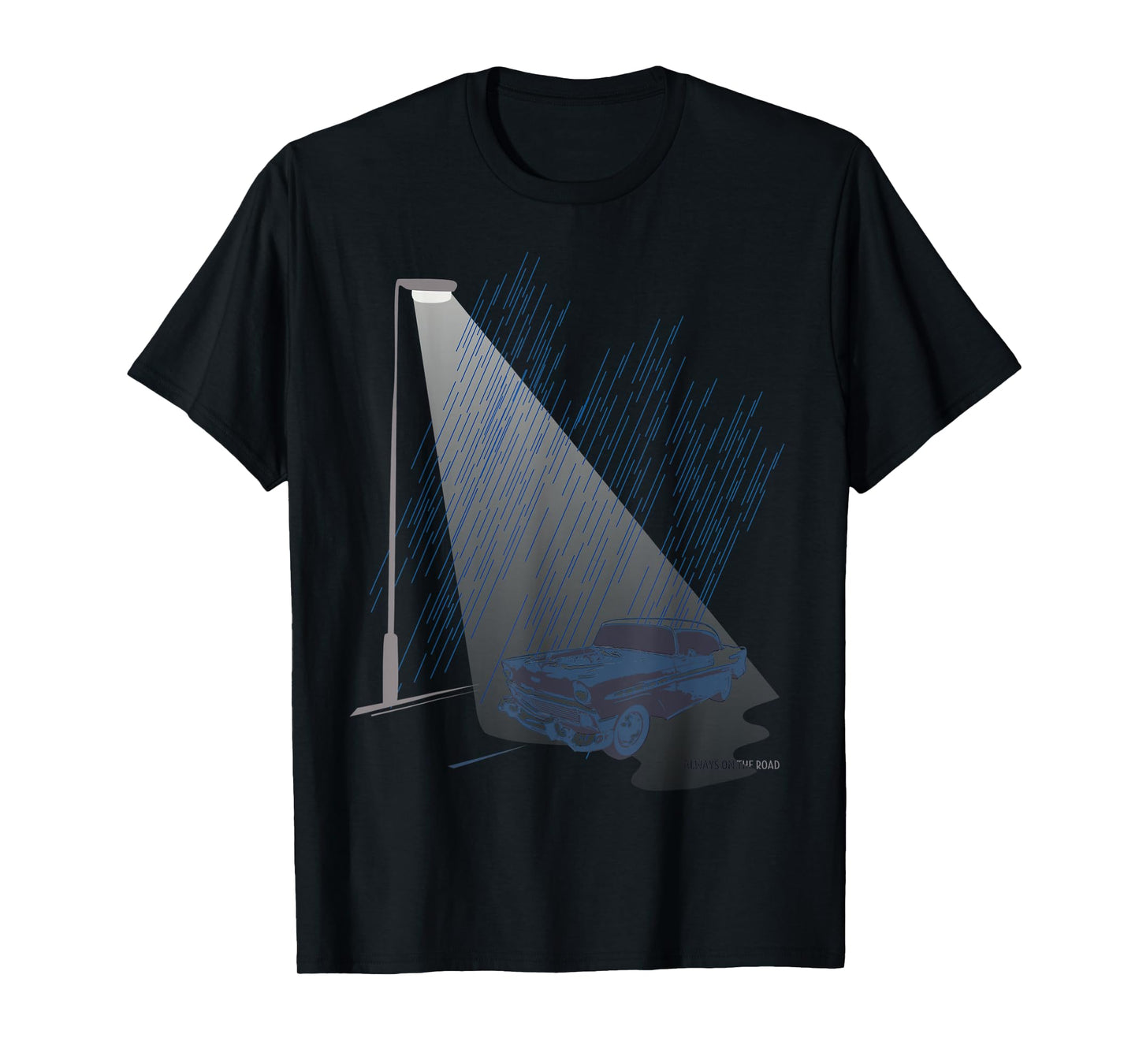 Retro Car Street Lamp Light Rainy Night Classic Road Trip T-Shirt