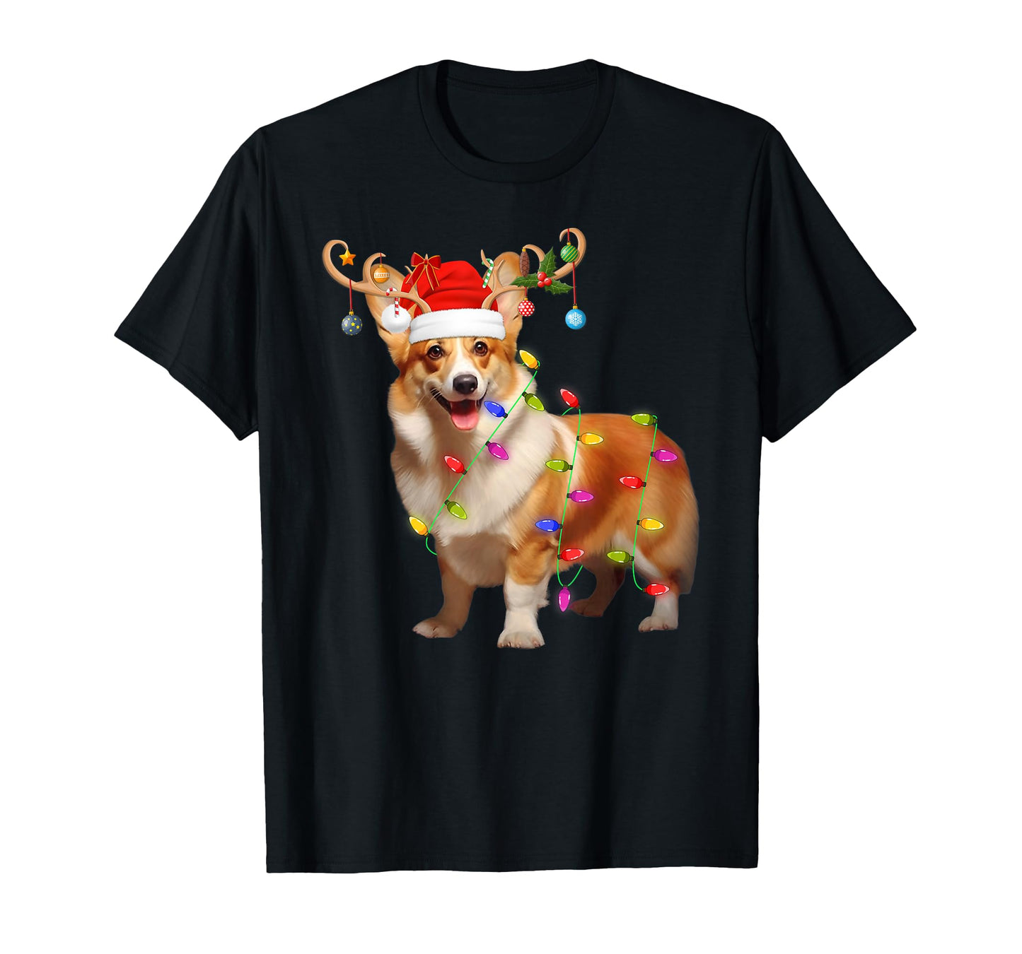 Corgi Dog Xmas Lights Reindeer Santa Corgi Dog Christmas T-Shirt