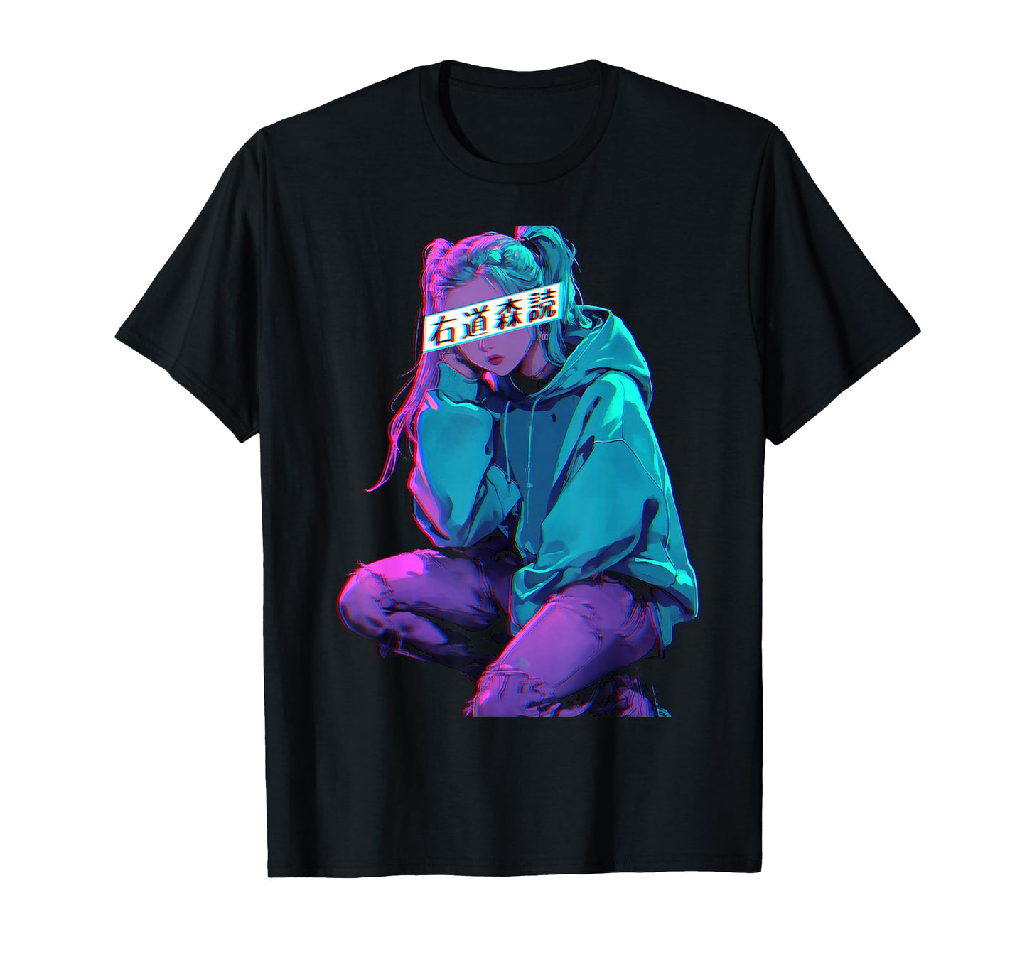 Anime Girl Vaporwave Aesthetic Glitch Art Manga Style T-Shirt