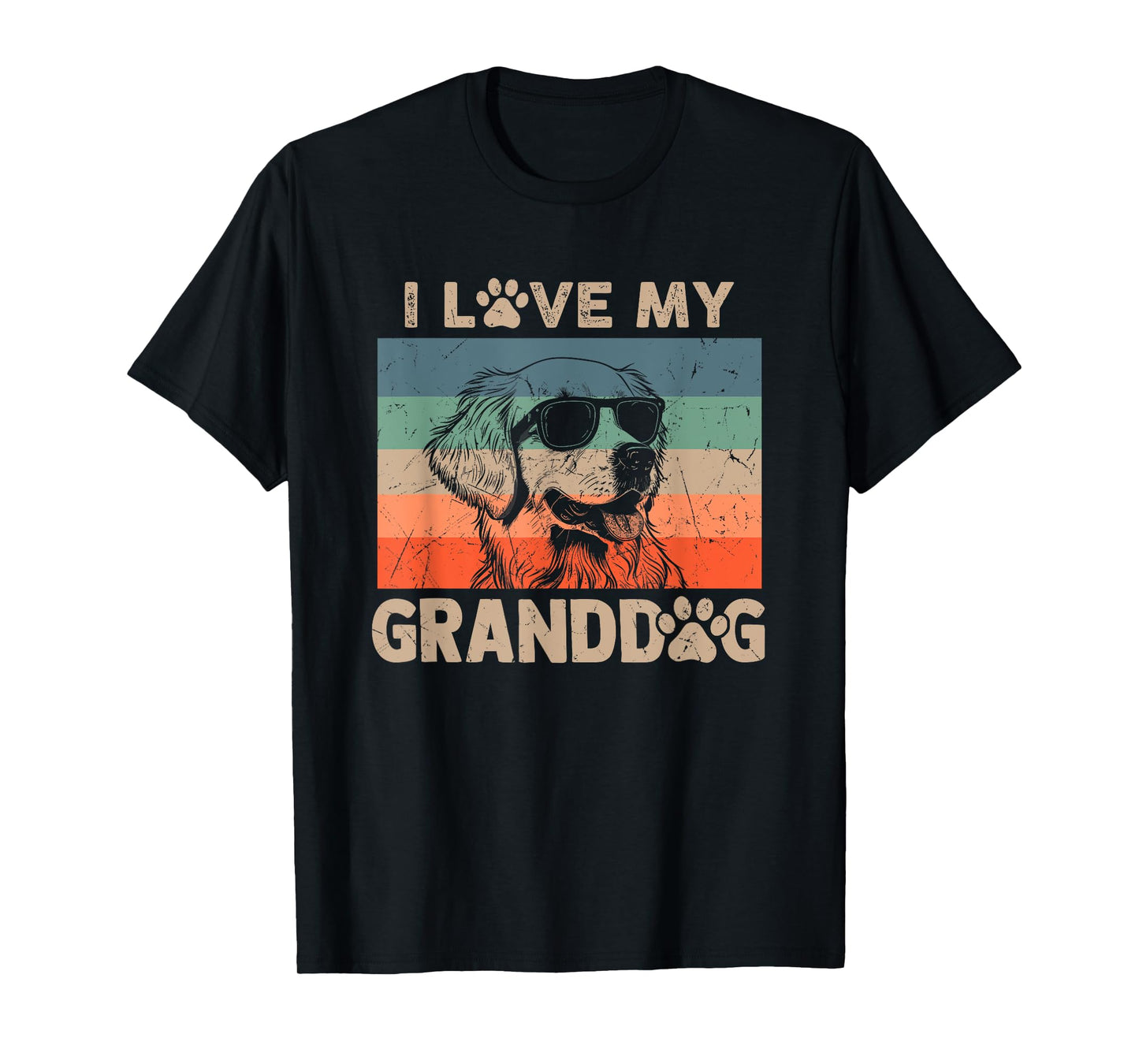 I Love My Granddog Golden Retriever Grandma Grandpa Dog Paw T-Shirt for Men Women Kids
