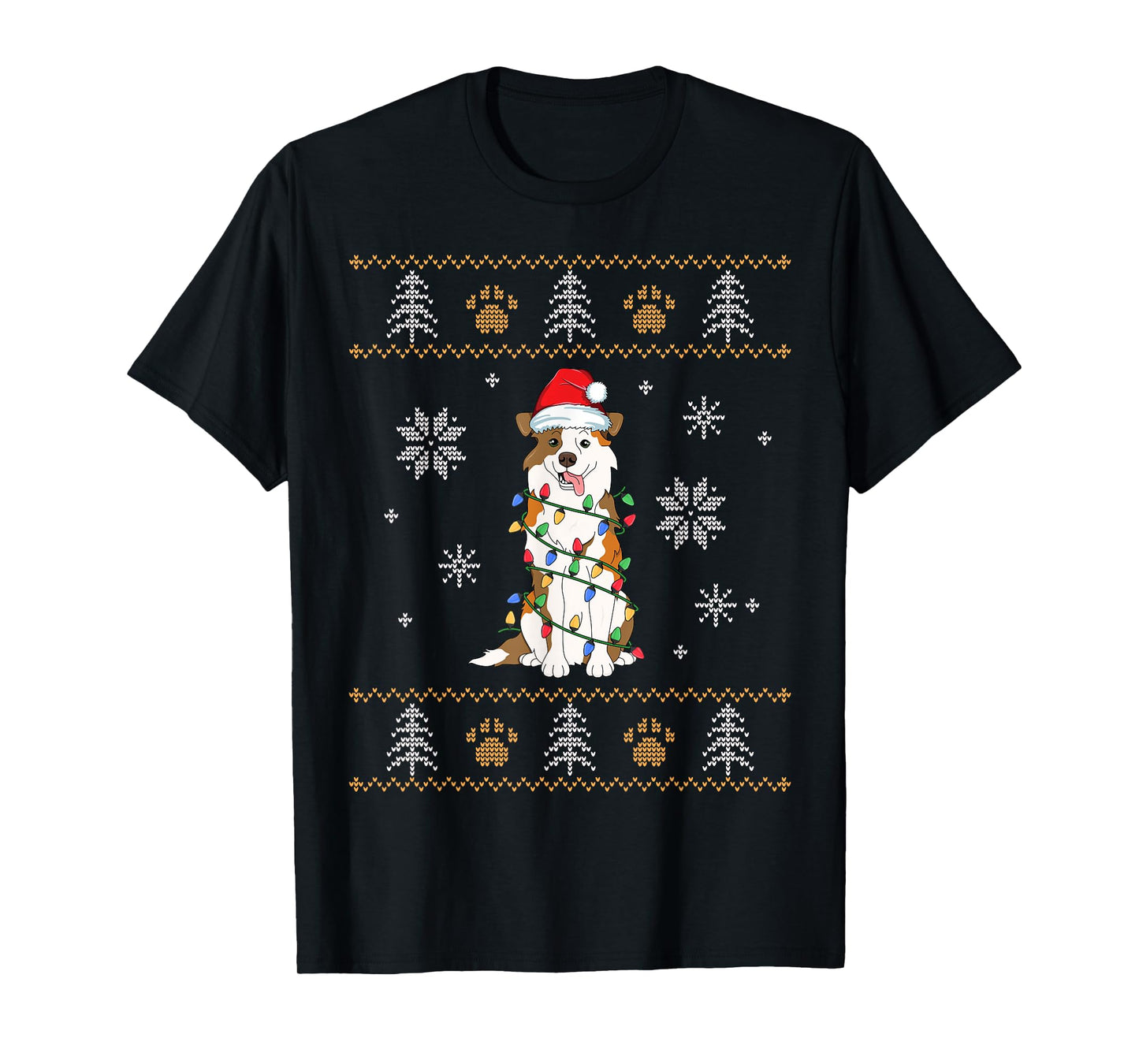 Ugly Christmas Australian Shepherd Family Xmas Aussie Dog Men Women Kids T-Shirt