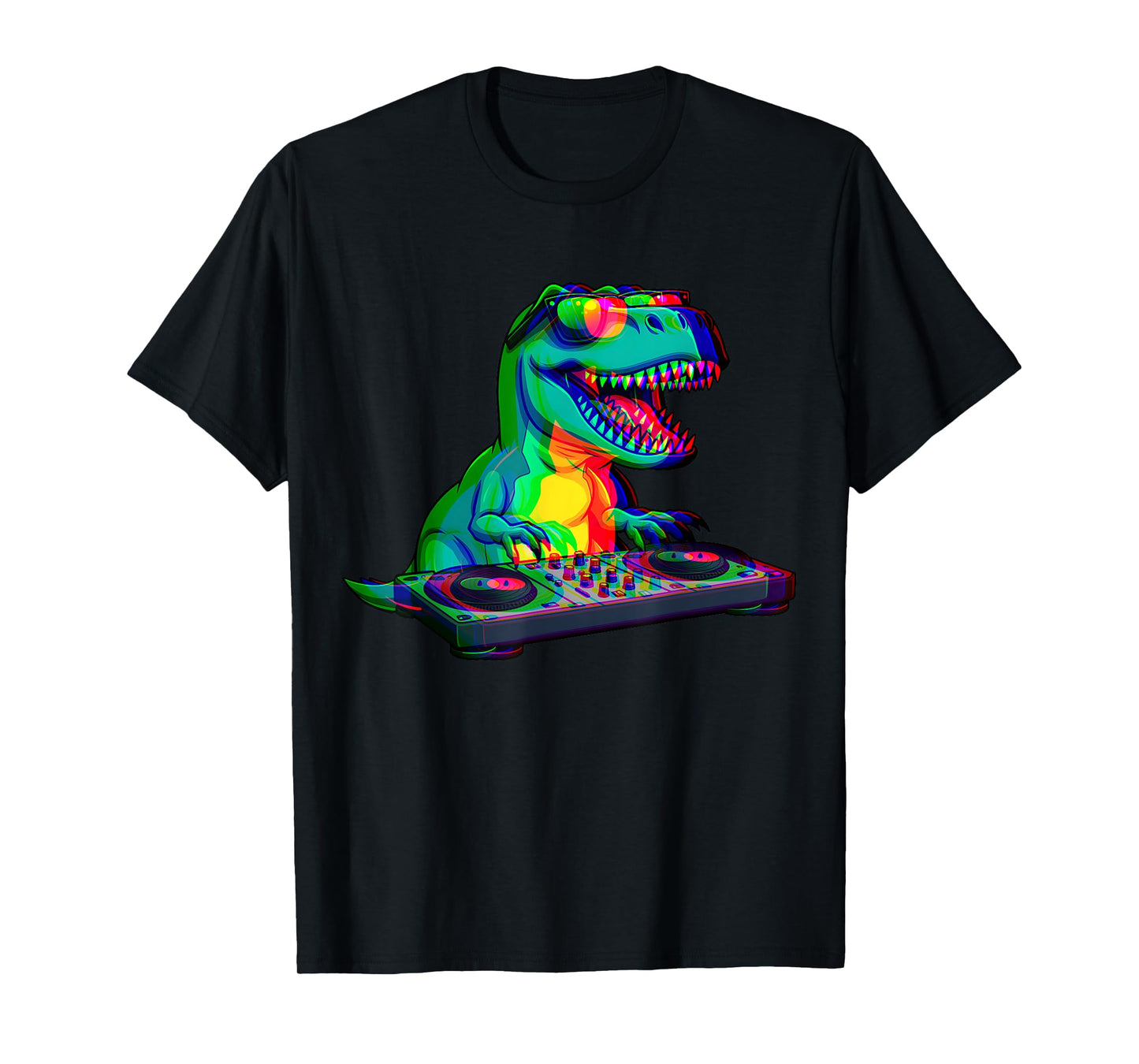 T-Rex DJ Optical Illusion T Rex Dinosaur Dino EDM Dance T-Shirt