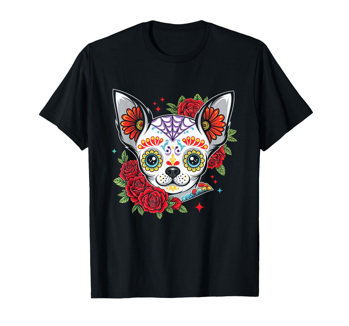Chihuahua Floral Sugar Skull Dog T-Shirt