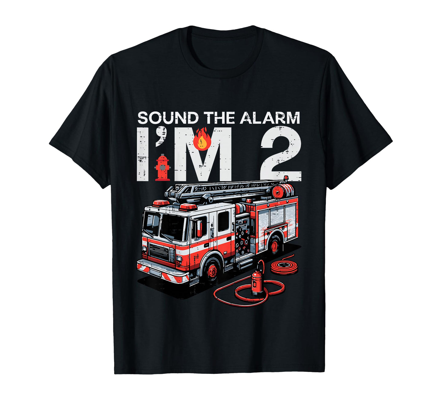 Kids Sound The Alarm Im 2 Fire Truck 2nd Year Birthday Boys Kids T-Shirt