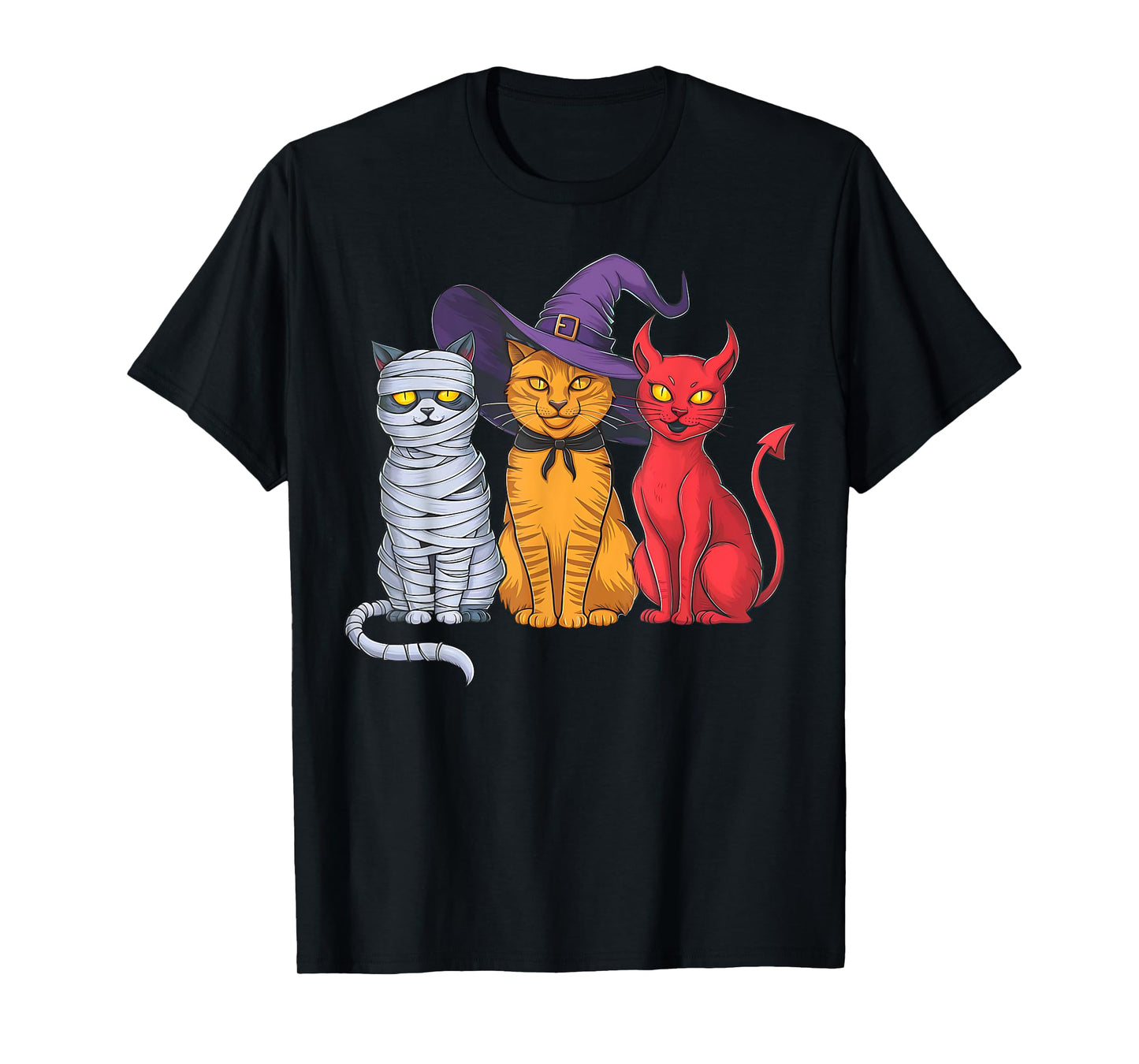 Funny Halloween Cat Trio Costume Witch Mummy Devil Cats T-Shirt