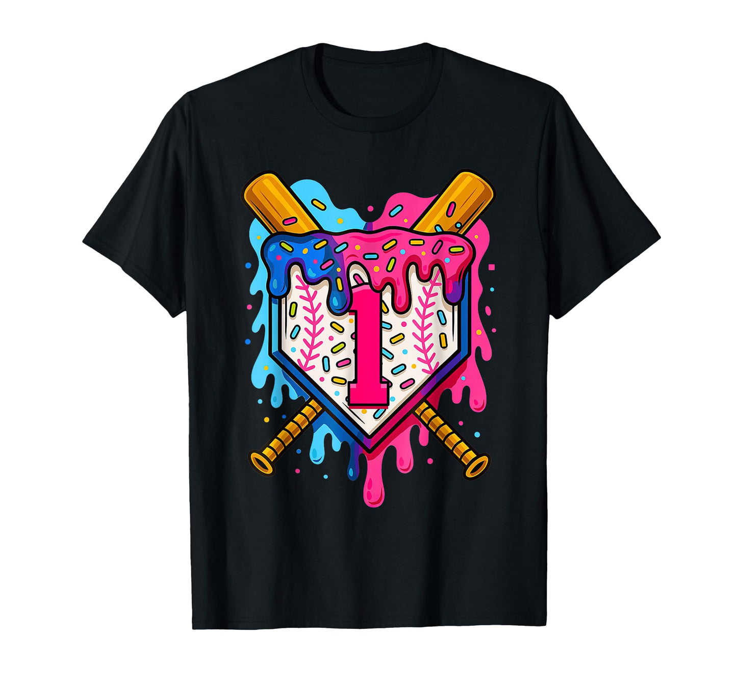 1st Baseball Birthday Ice Cream Drip Boys Girls 1 Year T-Shirt
