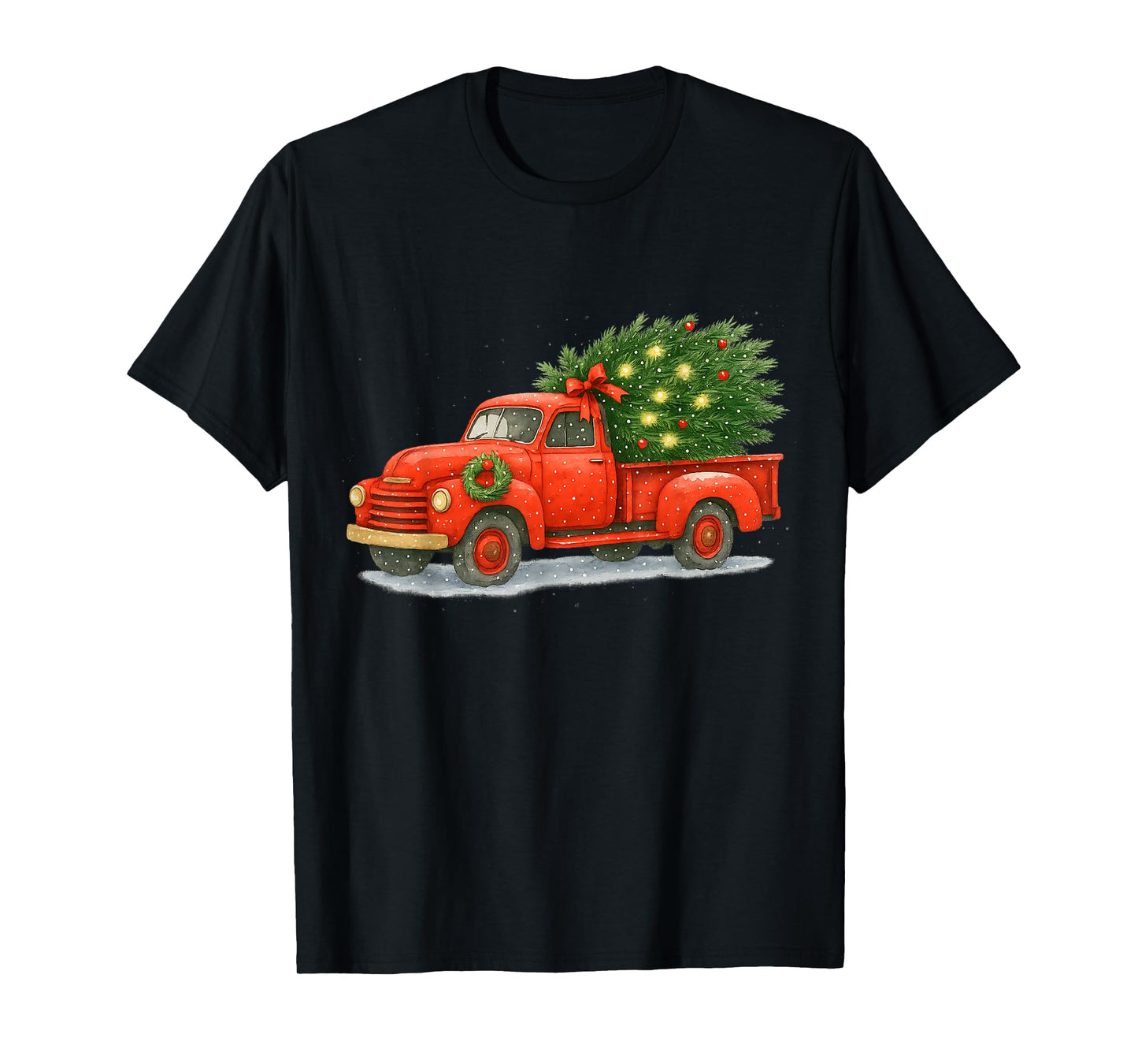 Vintage Red Truck Christmas Tree Winter Season T-Shirt