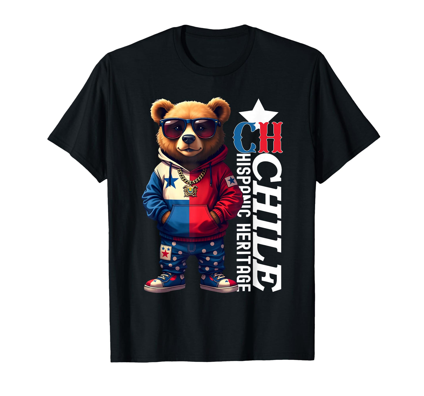 Funny Teddy Bear Chile Flag Hispanic Heritage Chilean Kids T-Shirt