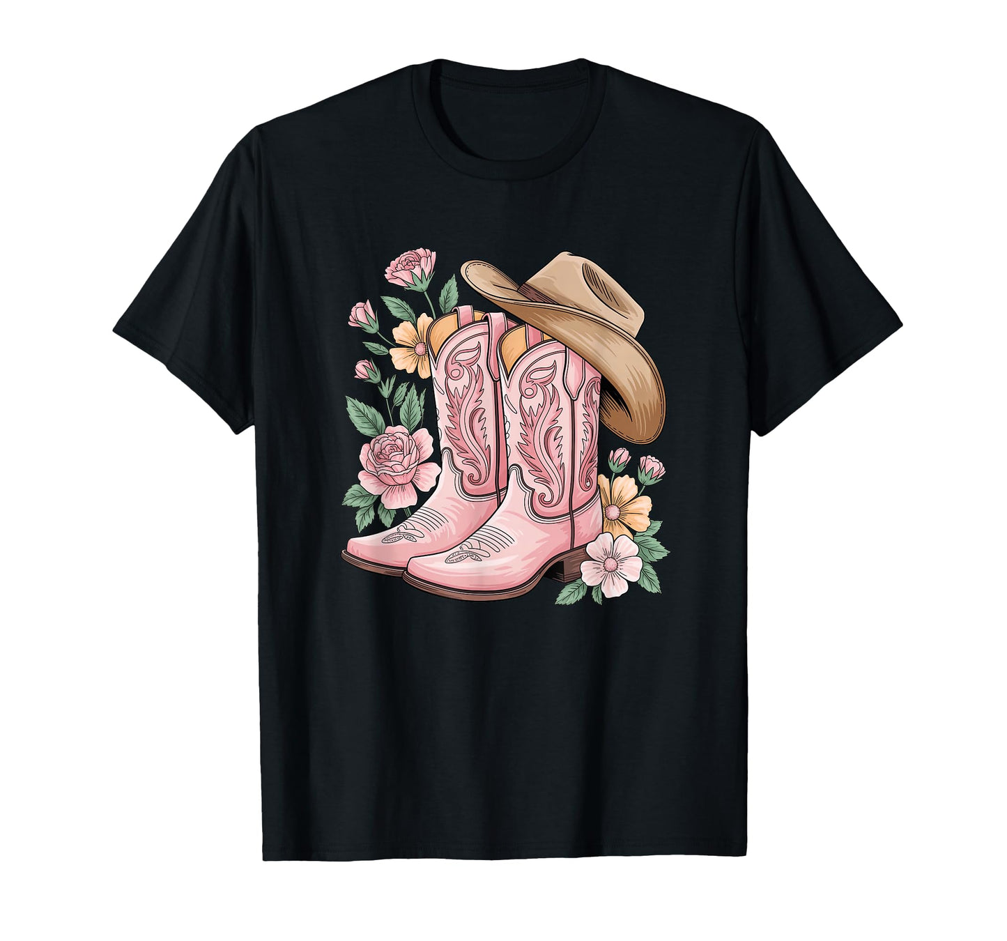 cowboy boot western country cowgirl flowers girl pink woman T-Shirt