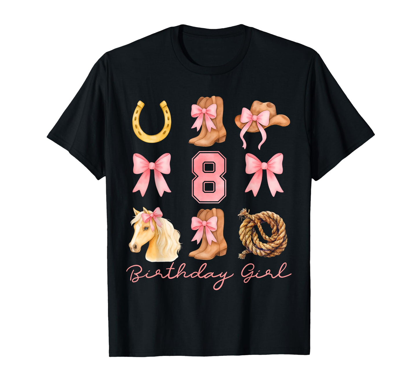 Coquette Bow 8th Birthday Girl Cowgirl 8 Year Old Western T-Shirt