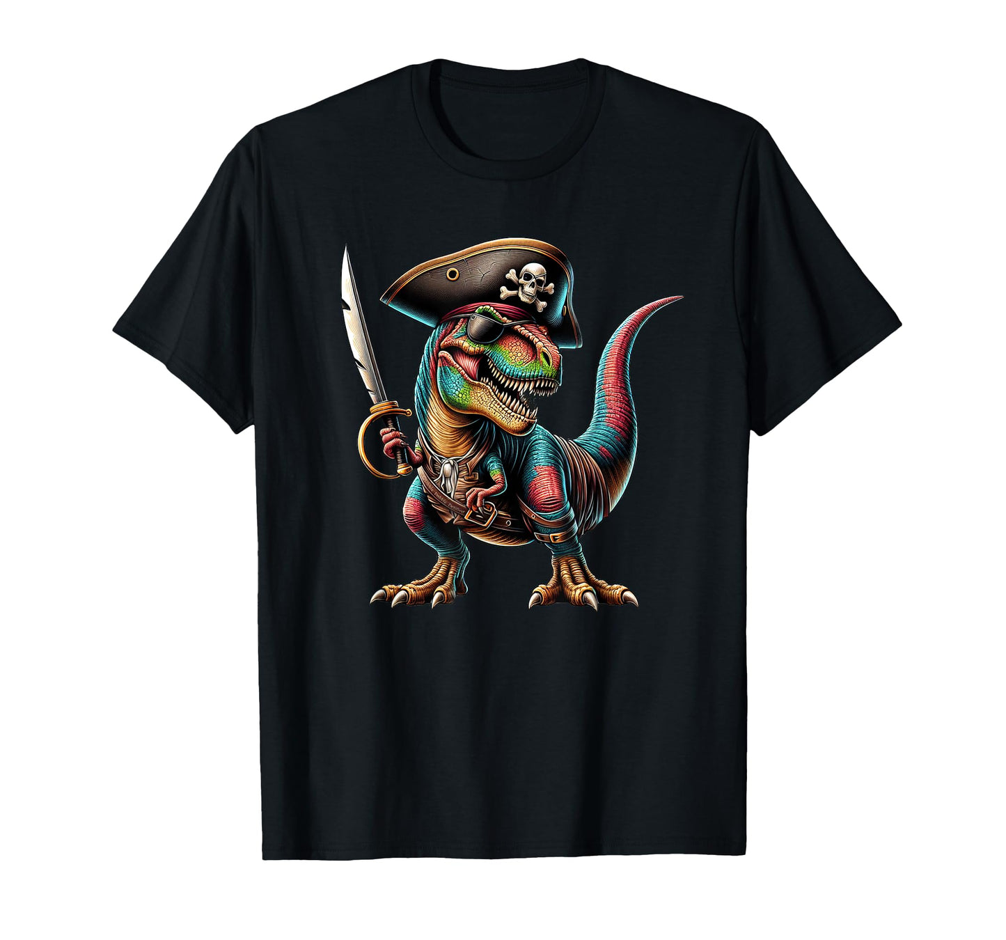 Pirate Dinosaur T-Rex with Sword and Eye Patch Pirate T-Shirt