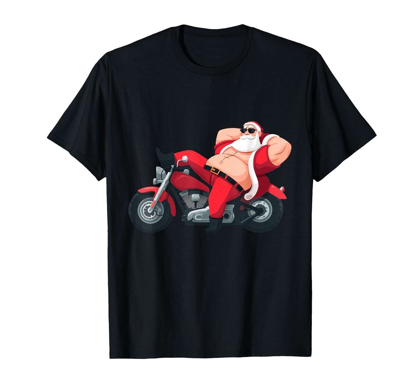 Funny Naughty Santa with Motorcycle Costume T-Shirt