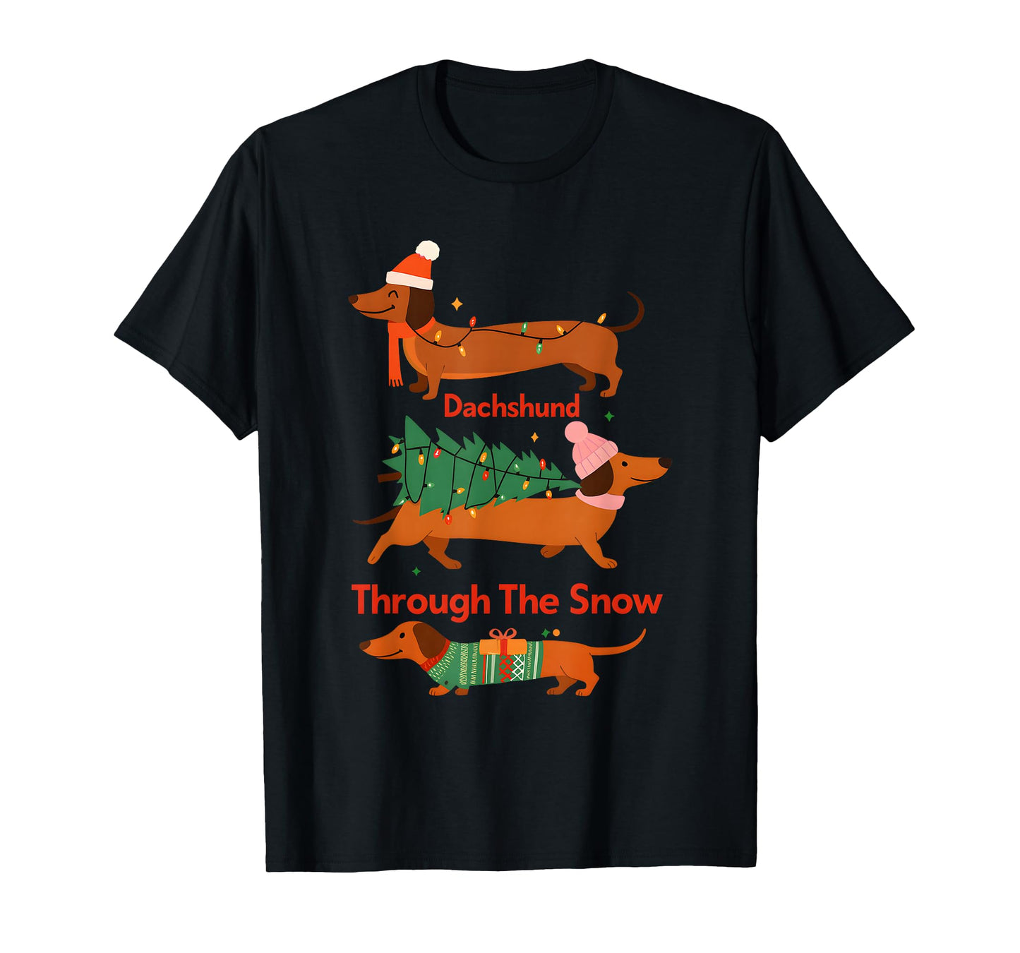 Funny Dachshund Through The Snow Cute Christmas T-Shirt