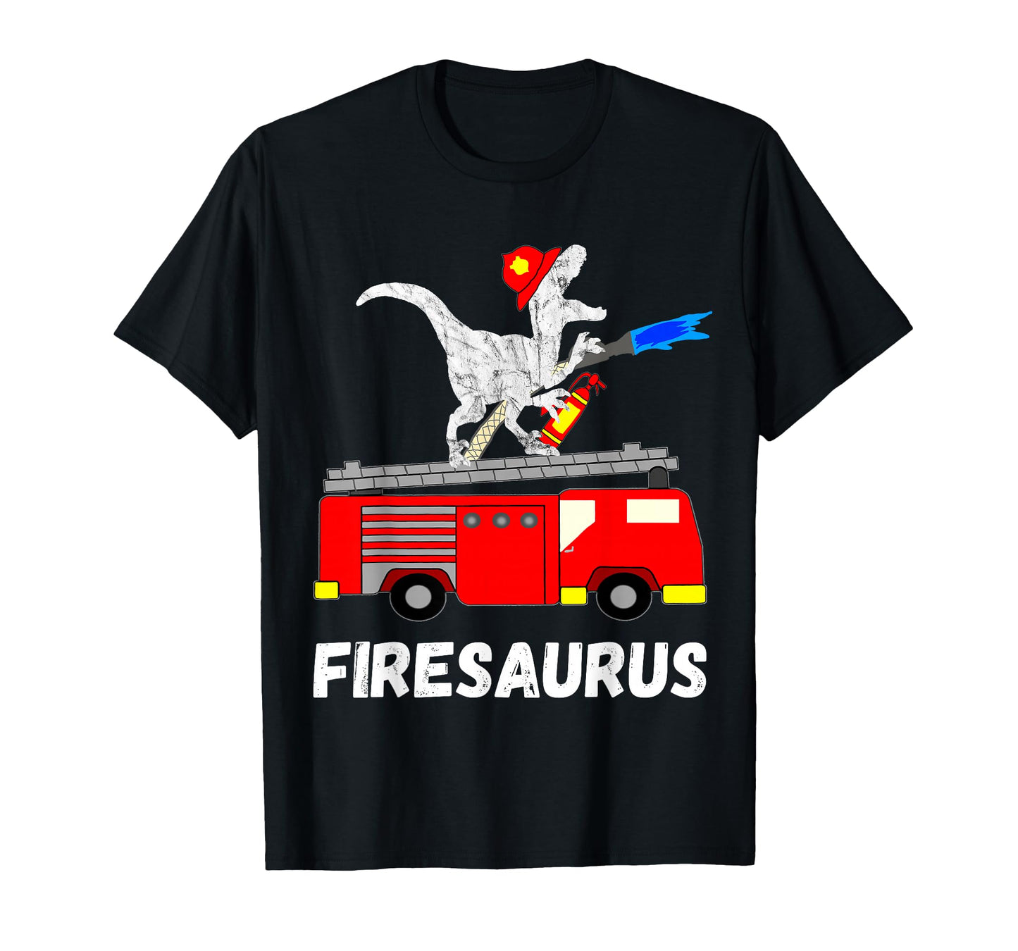 Fire Fighter Saurus Firetruck Fireman Dinosaur T Rex T-Shirt