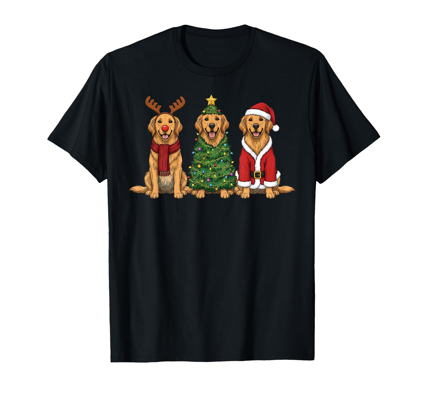 Retro Christmas Golden Retriever Santa Reindeer Dog Lover T-Shirt