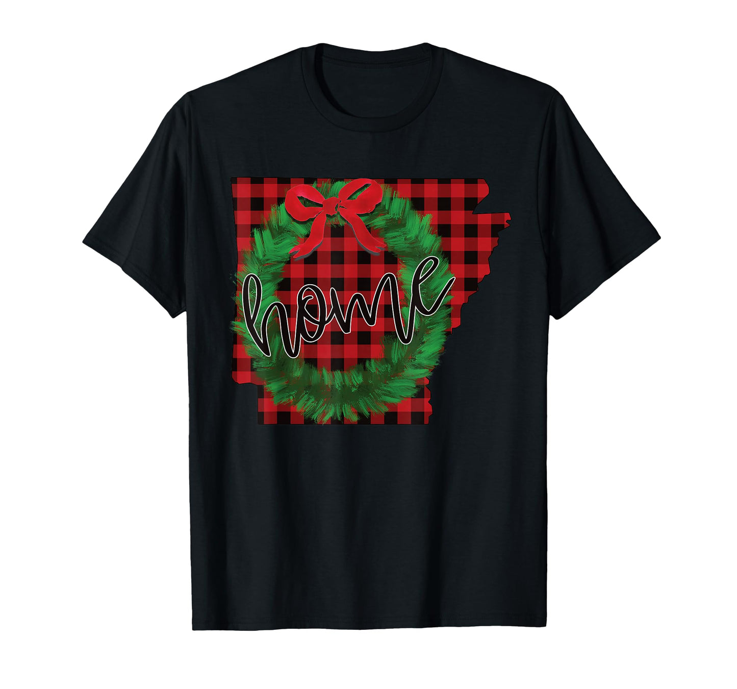 Arkansas Buffalo Plaid Christmas Home Wreath Retro T-Shirt