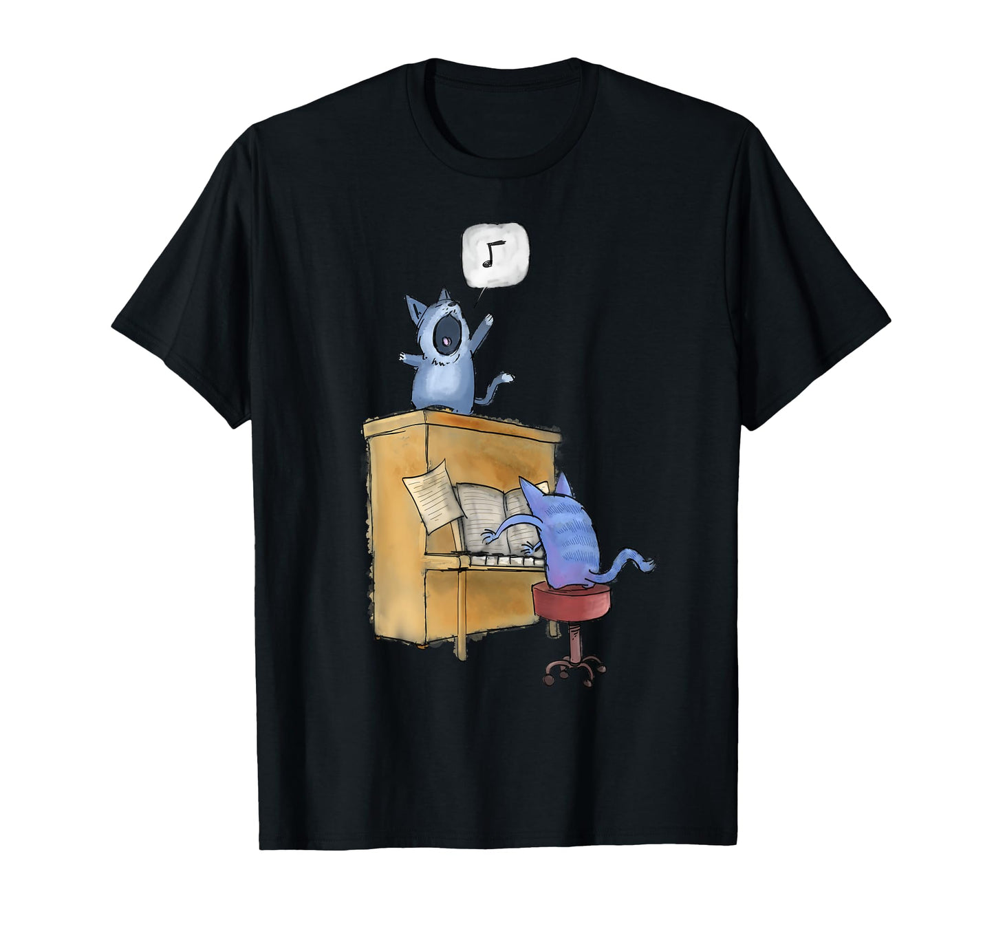 Singing Cats at The Piano Cute Pet Lover Graphic Tee T-Shirt