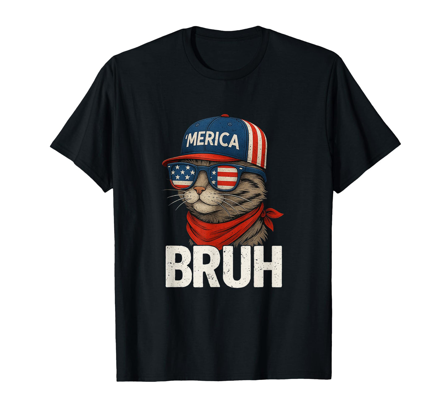 Bruh Fourth 4th Of July Cat American Patriotic Mens Boys T-Shirt
