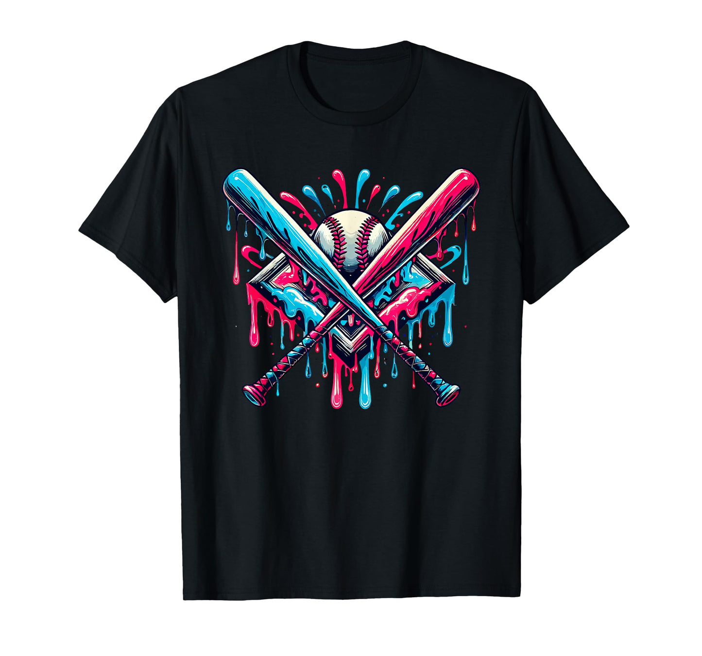 Boys Baseball Bat Home Plate Drip Graphic Kids Baseball T-Shirt