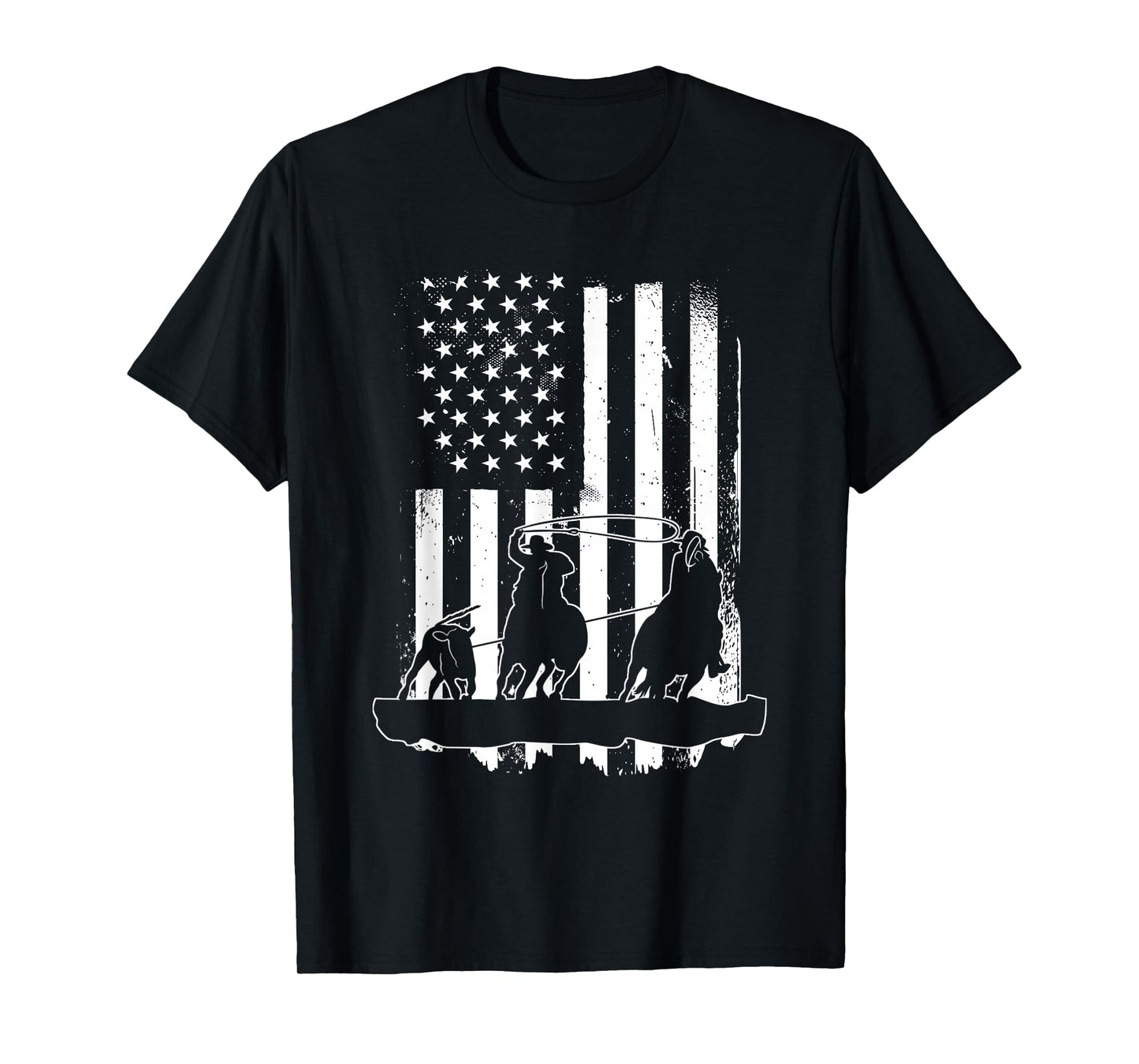 USA Flag Team Roping Design Rodeo Western Horse Country T-Shirt