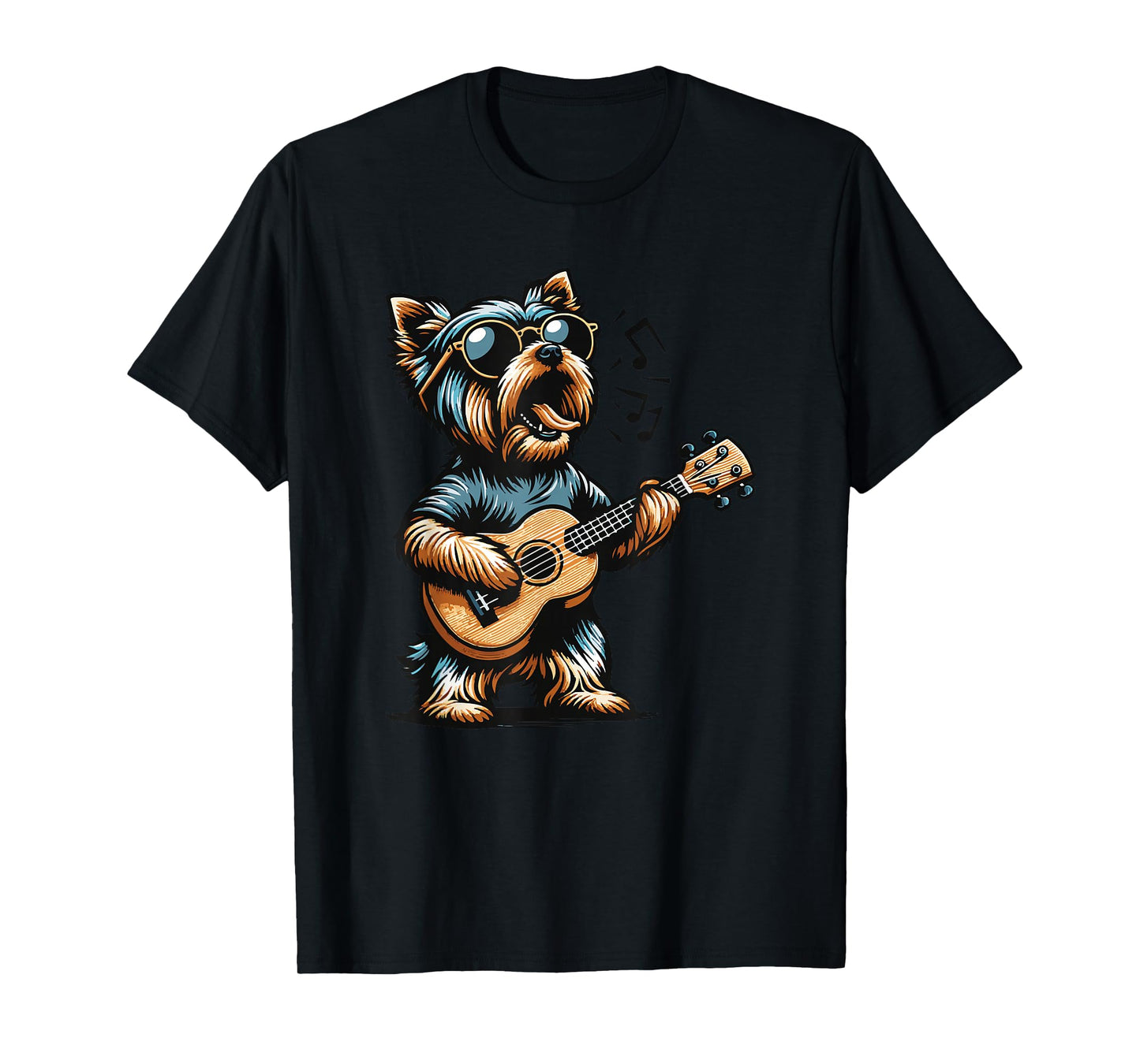 Dog Playing Guitar Singing Yorkshire Terrier Funny Yorkie T-Shirt