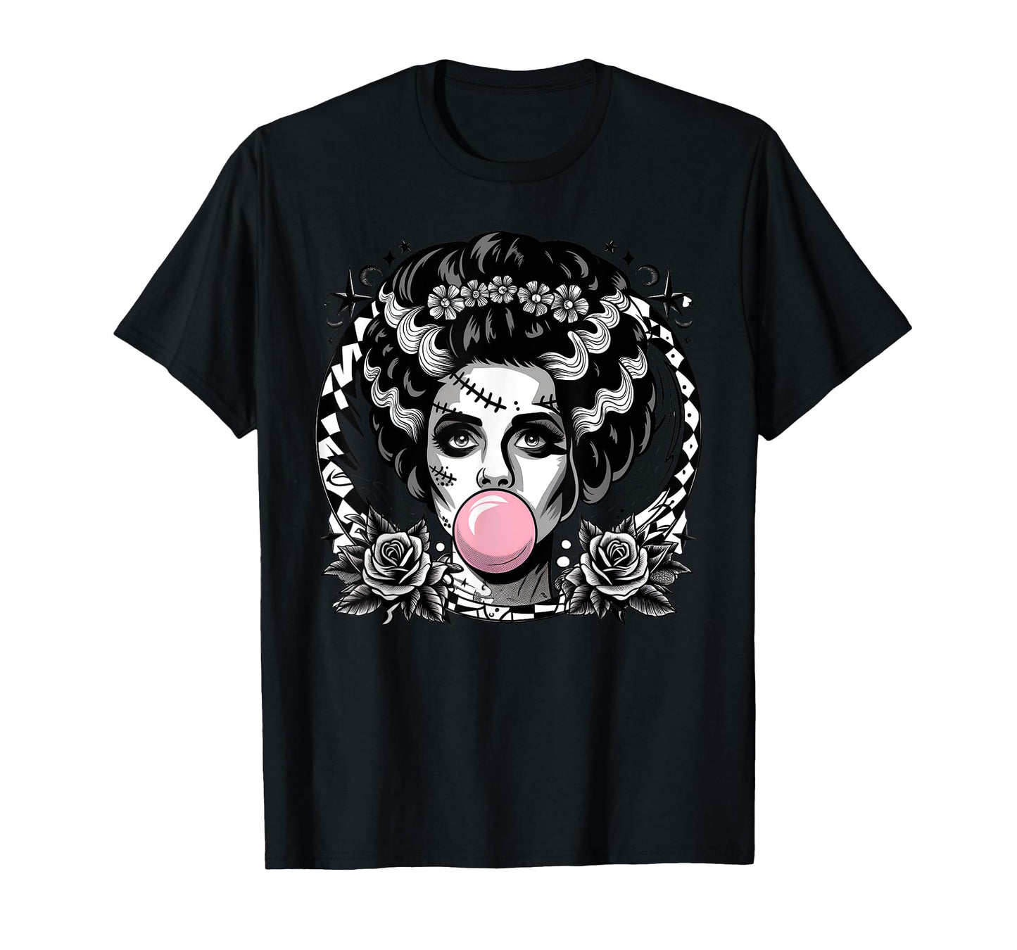 Frankenstein Monster And Bride Bubble Gum Funny Halloween T-Shirt