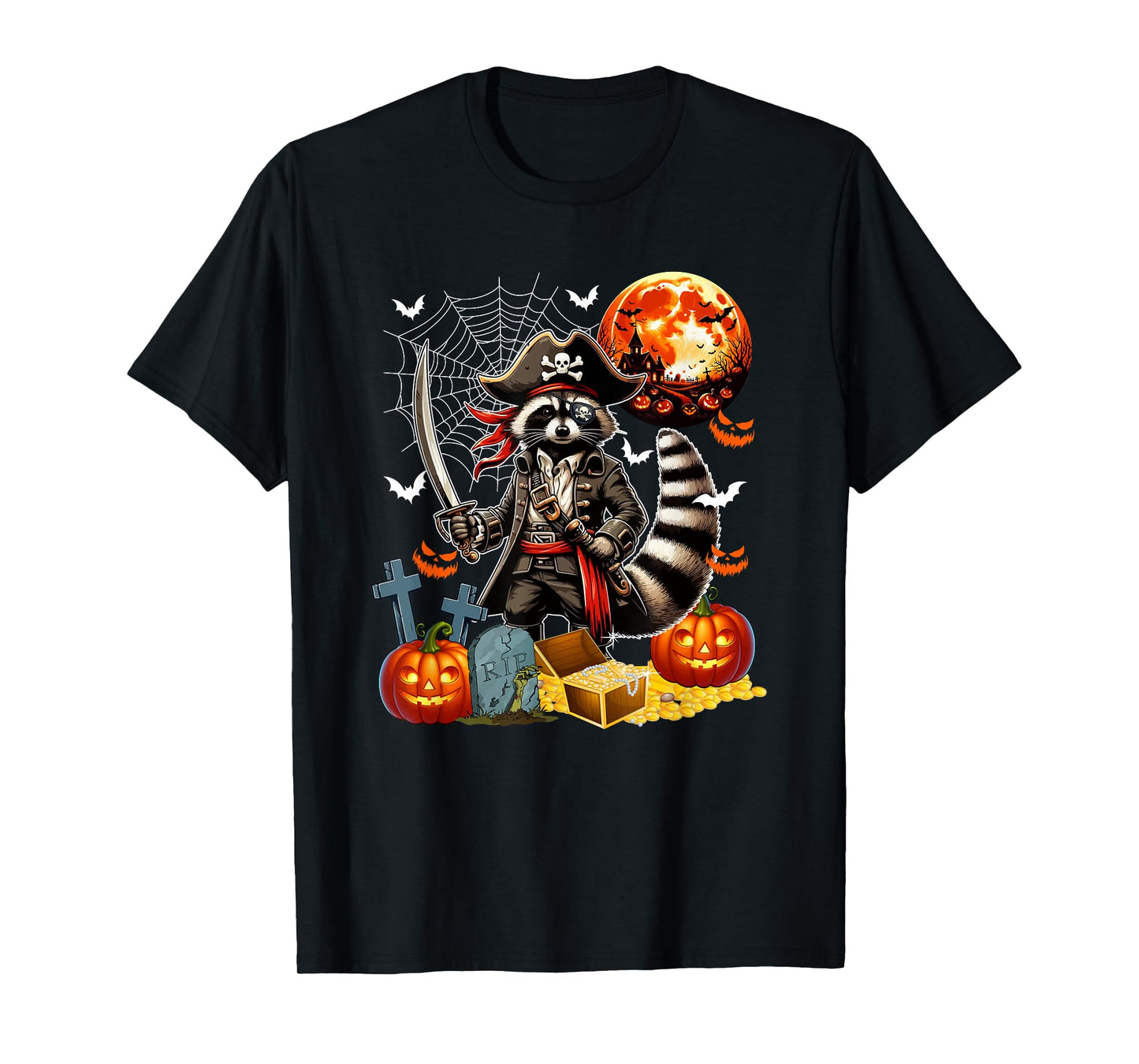 Raccoon Cosplay Pirate Halloween Horror Carved Pumpkins T-Shirt