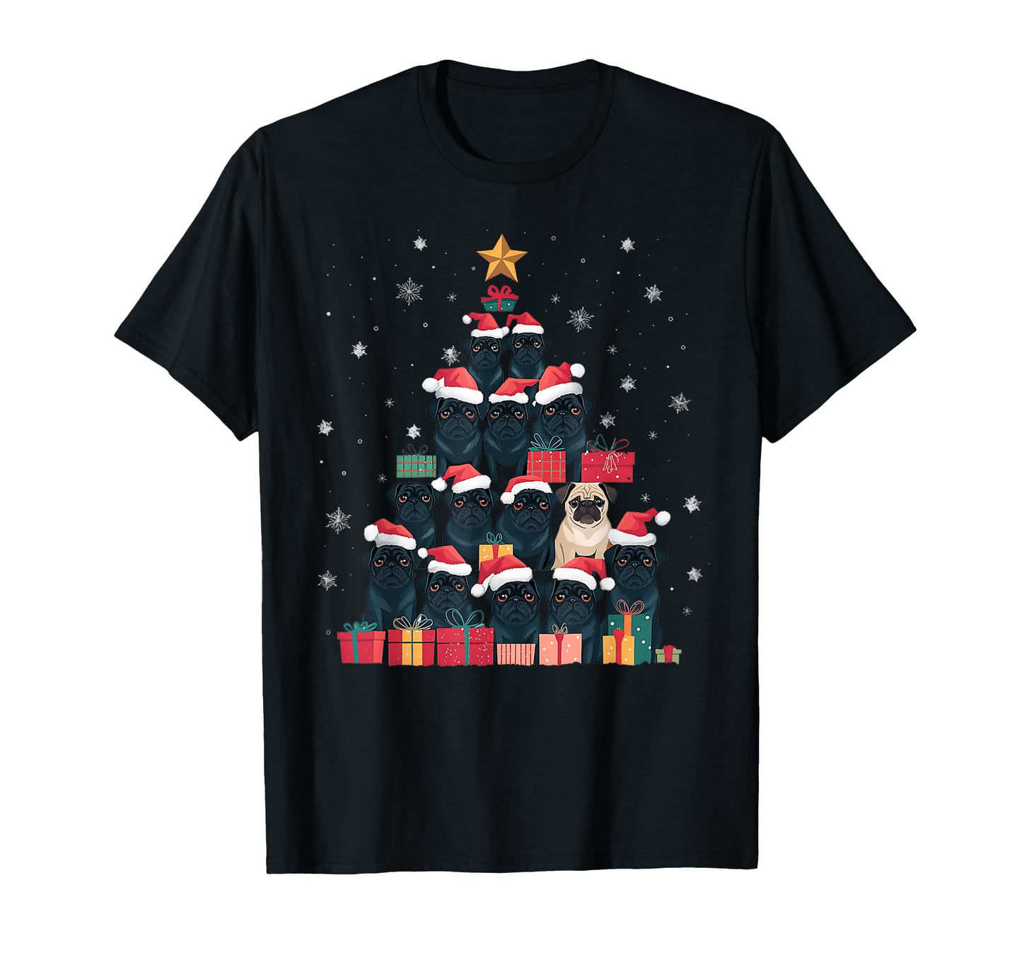 Black Pug Christmas Tree Dog Santa Xmas Merry Dogmas T-Shirt