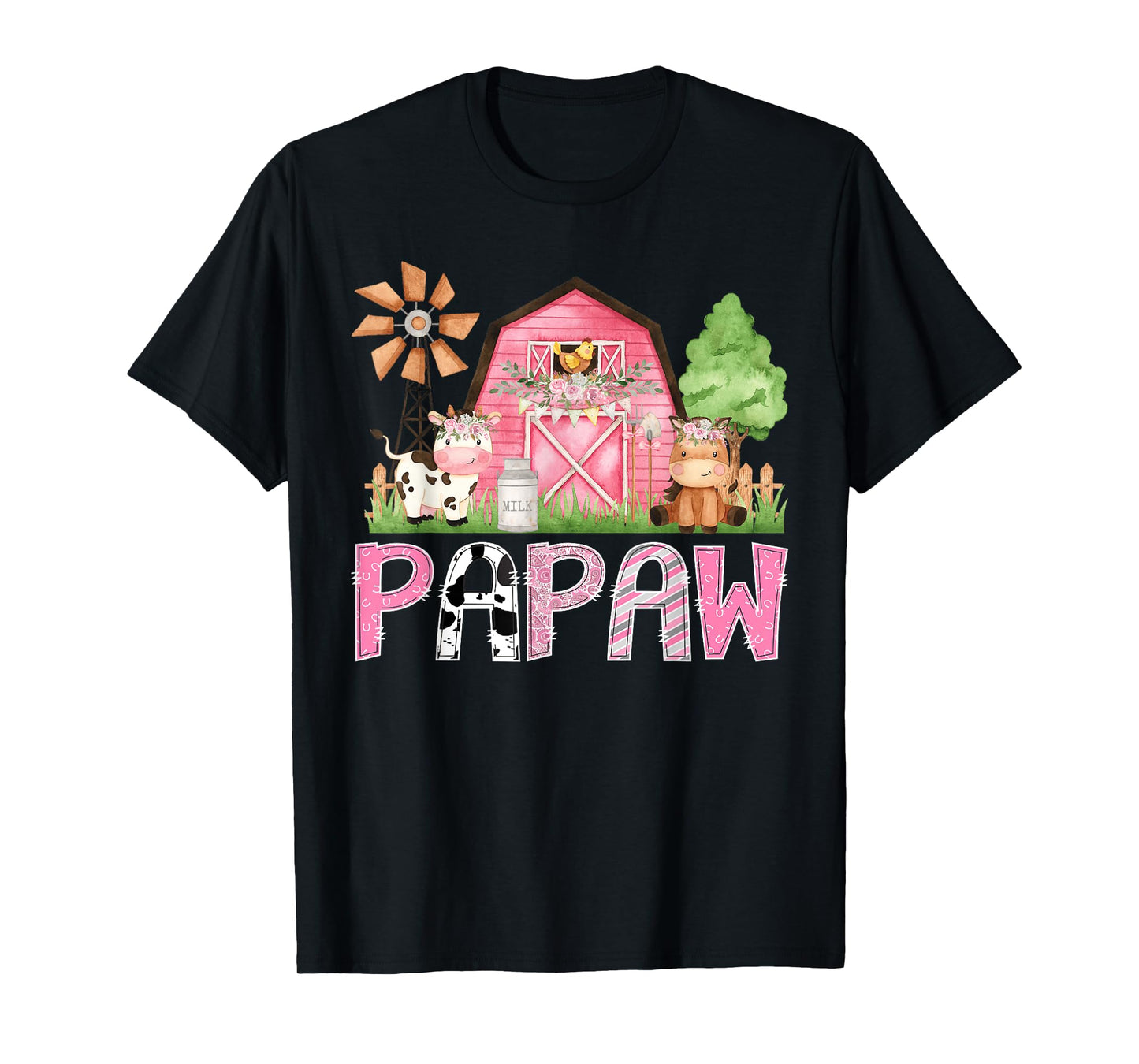 Papaw Pink Farm Cow Kids Birthday Matching Family T-Shirt