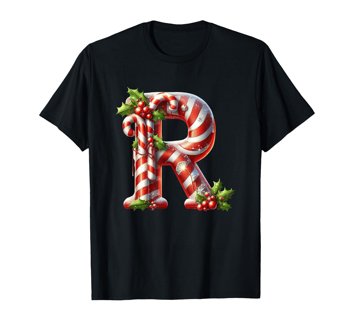 Christmas Candy Cane Letter R Joyful T-Shirt
