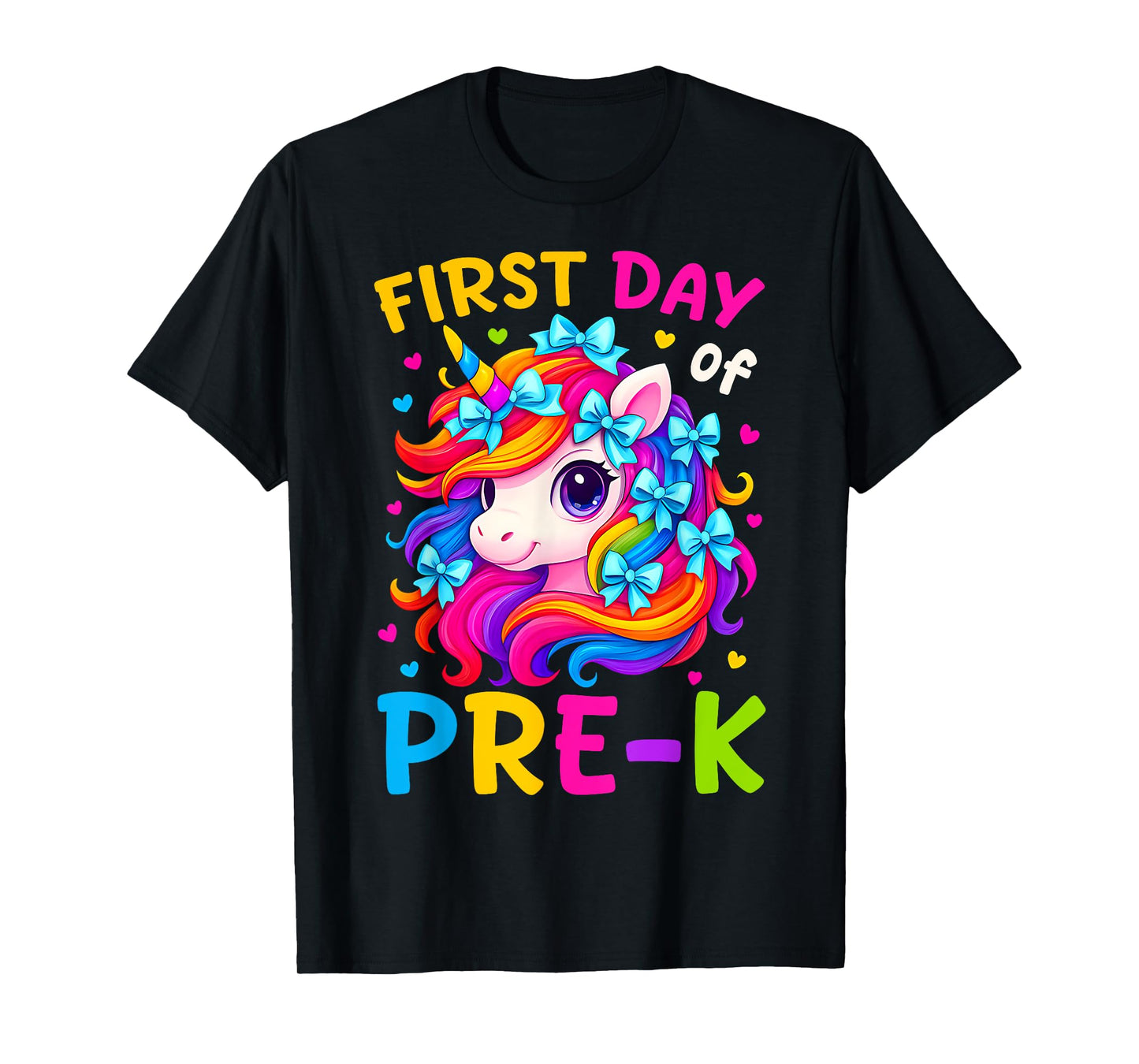 First Day of Pre-K Kids Girl Bow Unicorn Back To School Prek T-Shirt