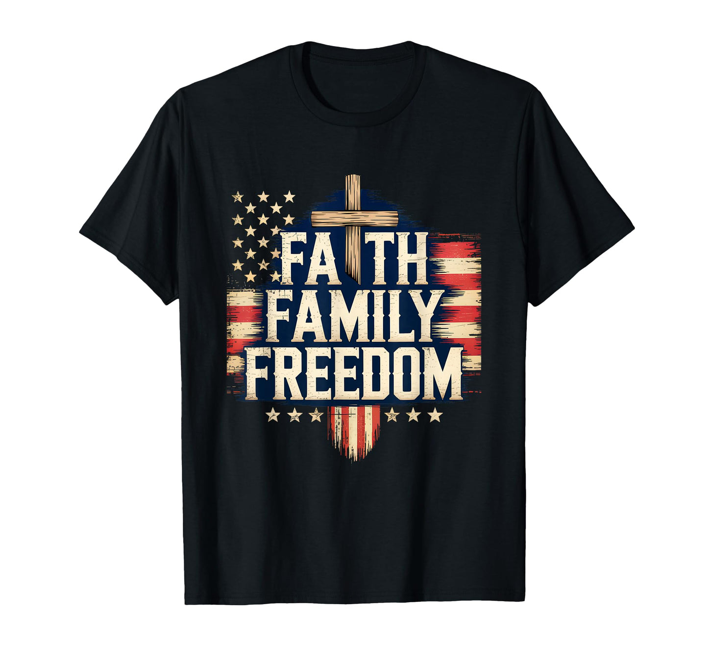 Cool Flag with Cross Patriotic JUY 4th Faith Family Freedom T-Shirt