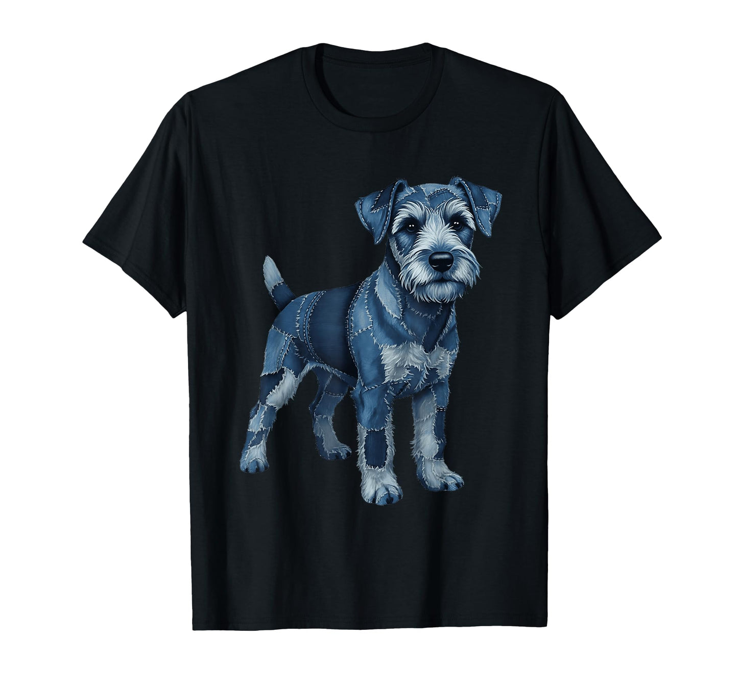 Funny Lakeland Dog Blue Denim Patchwork Pattern T-Shirt