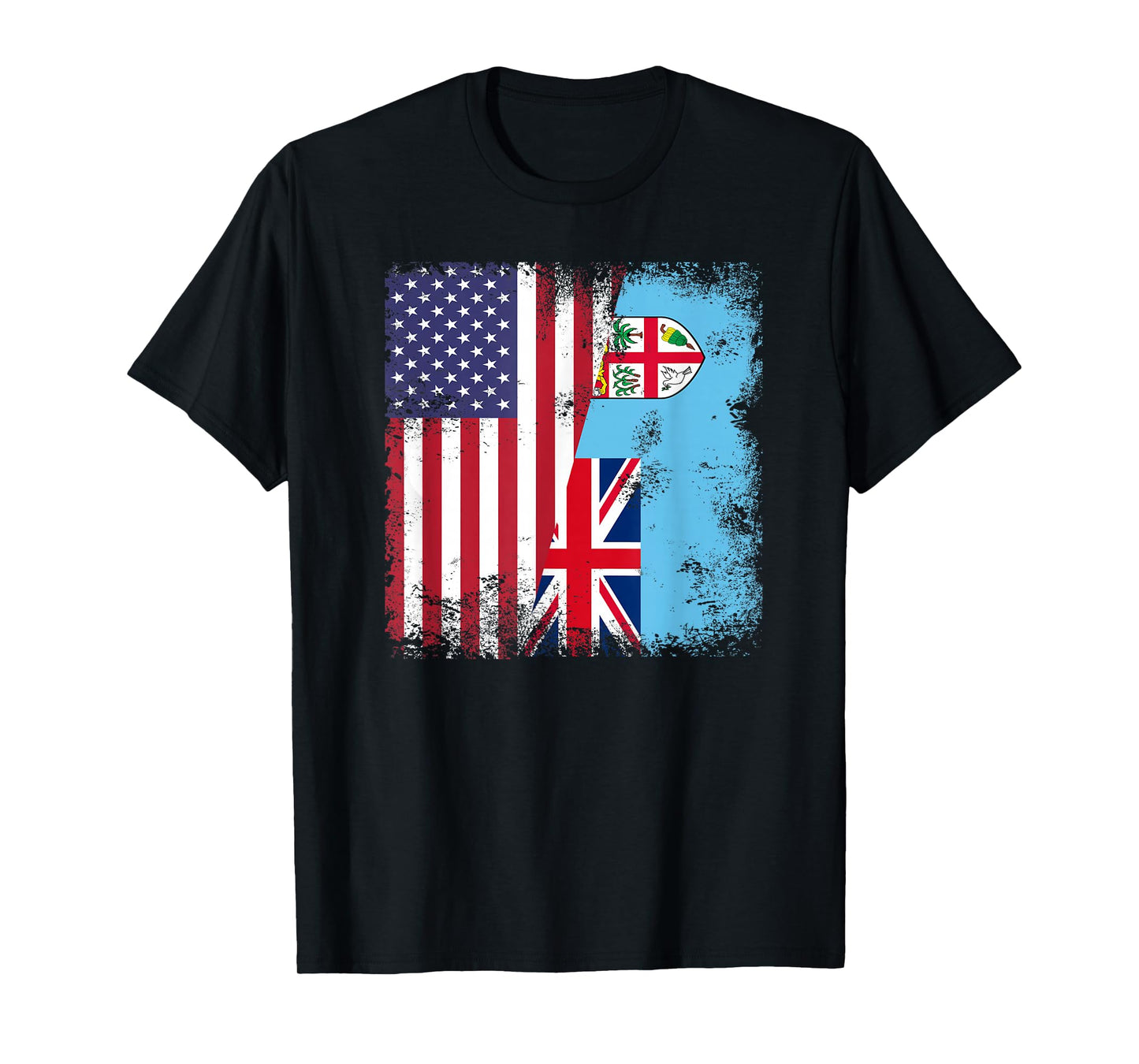 Half Fijian Flag T-Shirt | Vintage Fiji USA Gift T-Shirt