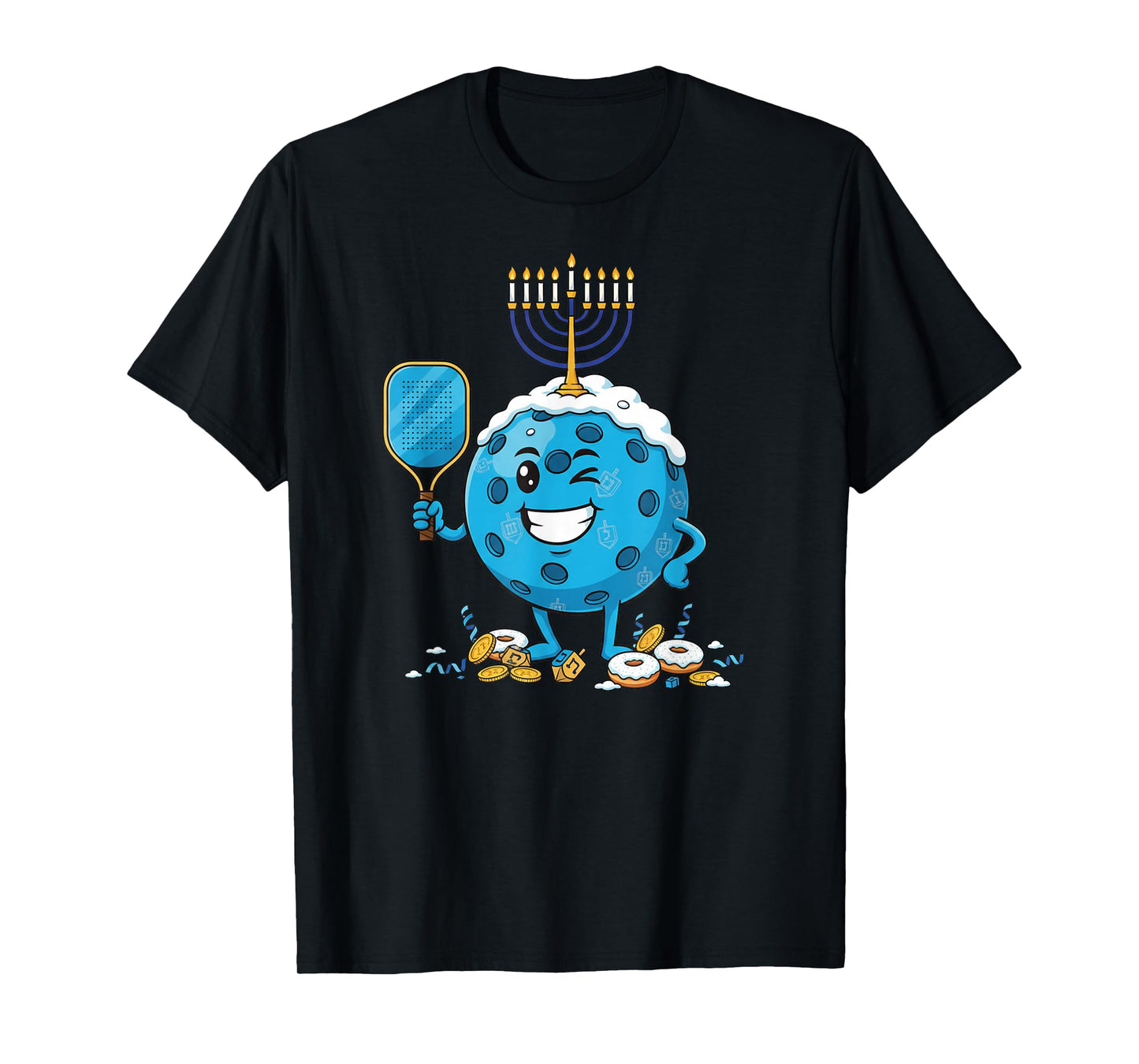 Funny Pickleball Dreidel Menorah Hanukkah Kids Womens Mens T-Shirt