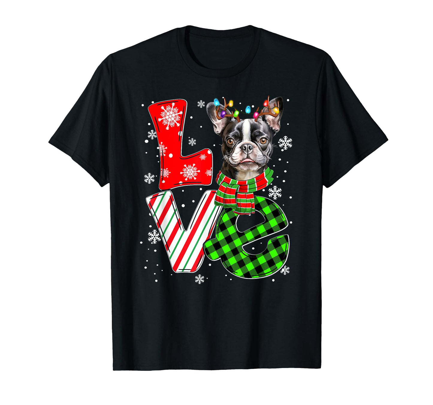 Boston Terrier Christmas Tree Lights Santa Dog Xmas T-Shirt for Men Women Kids