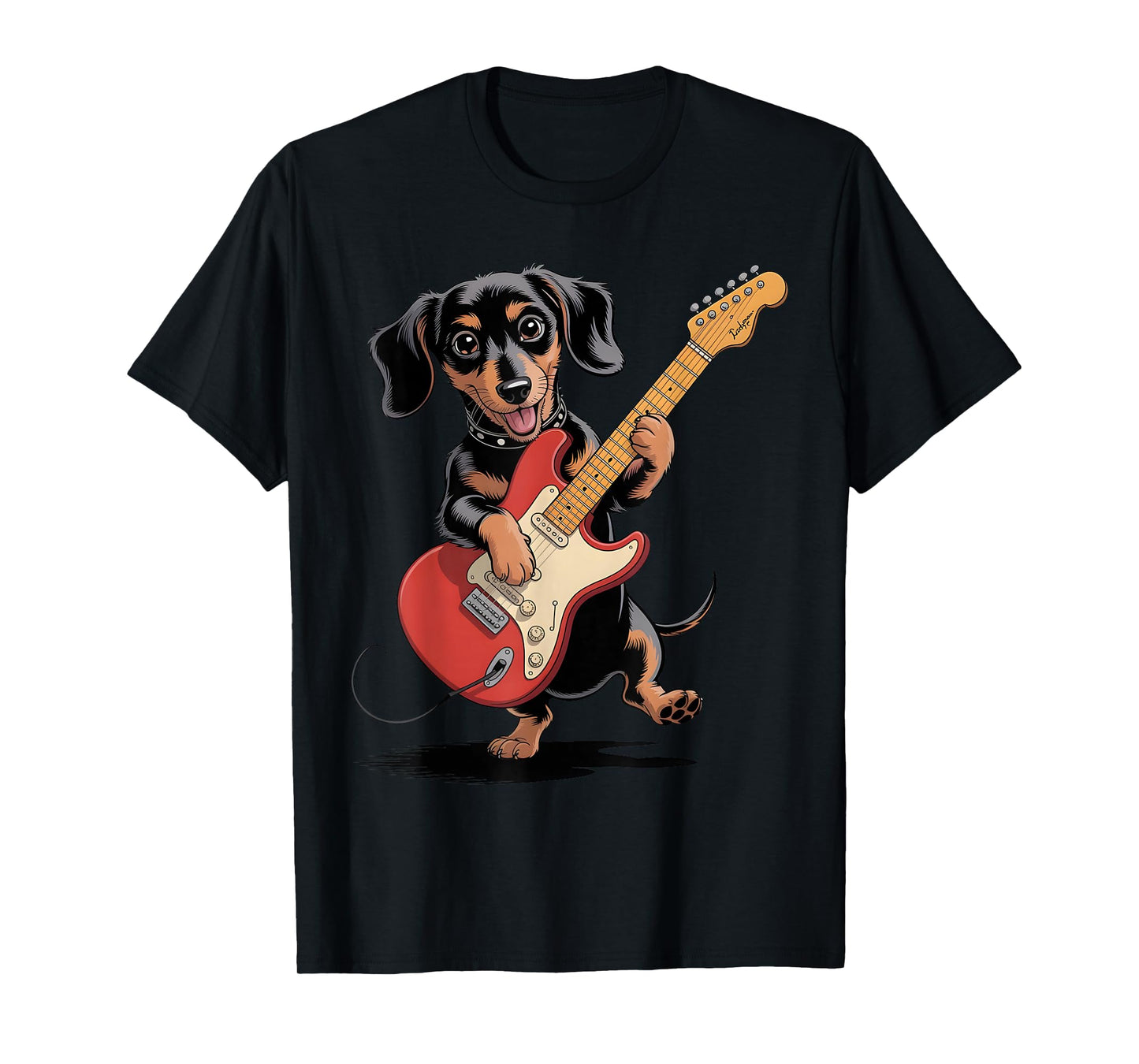 Funny Dachshund Weenie Playing Guitar Cool Dog Music Rock T-Shirt