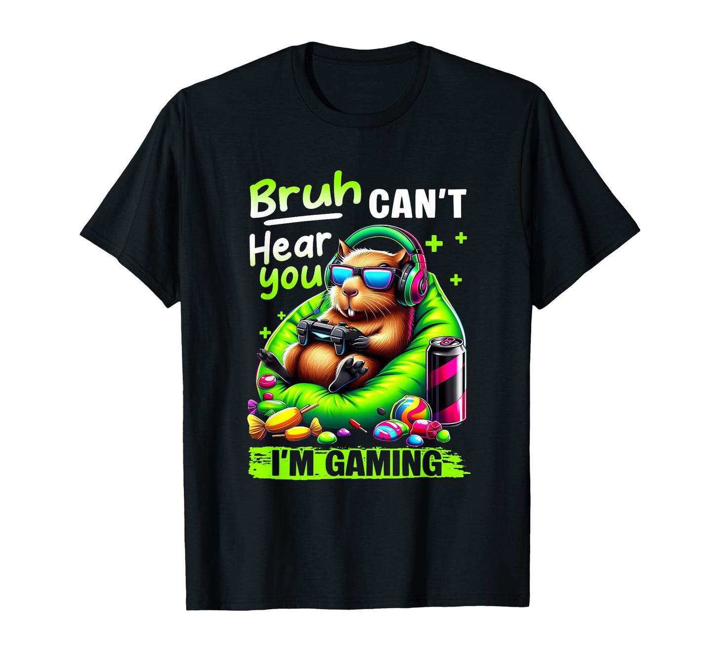 Bruh Can't Hear You I'm Gaming Funny Capybara Relaxing Gamer T-Shirt