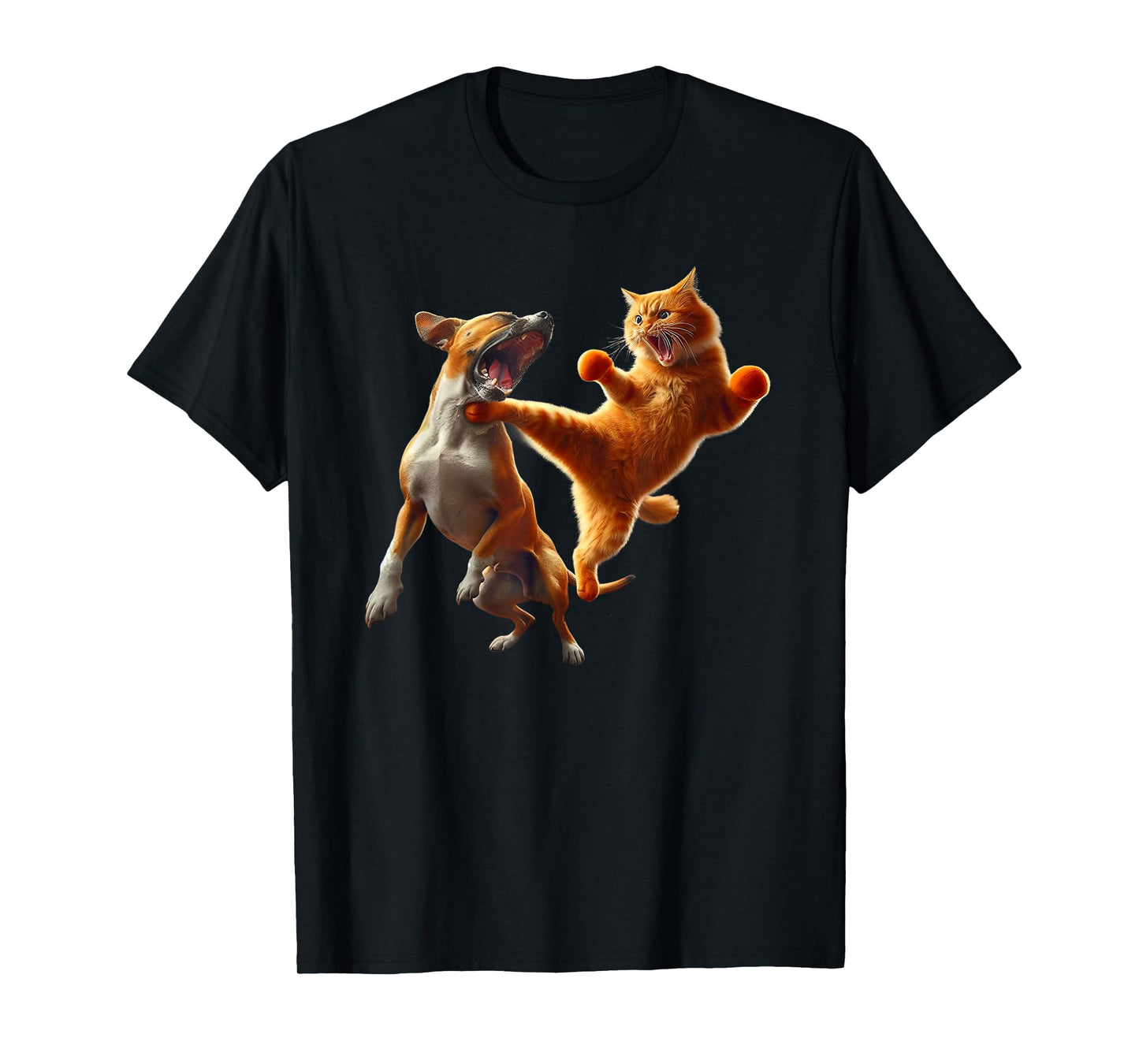 Dog Vs Cat Kick Boxing Fighting Funny Cat Joke Pun Graphic T-Shirt