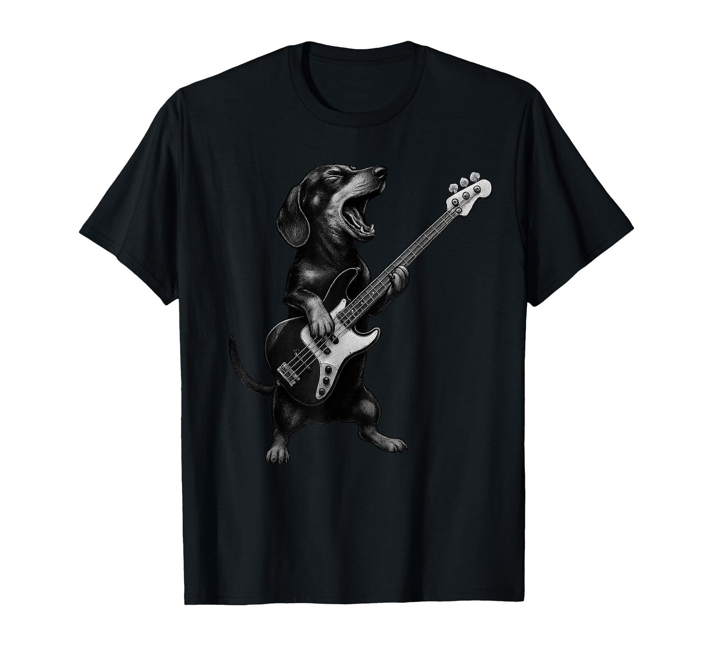 Dachshund Playing Bass Guitar Rock Music Dog Lover T-Shirt