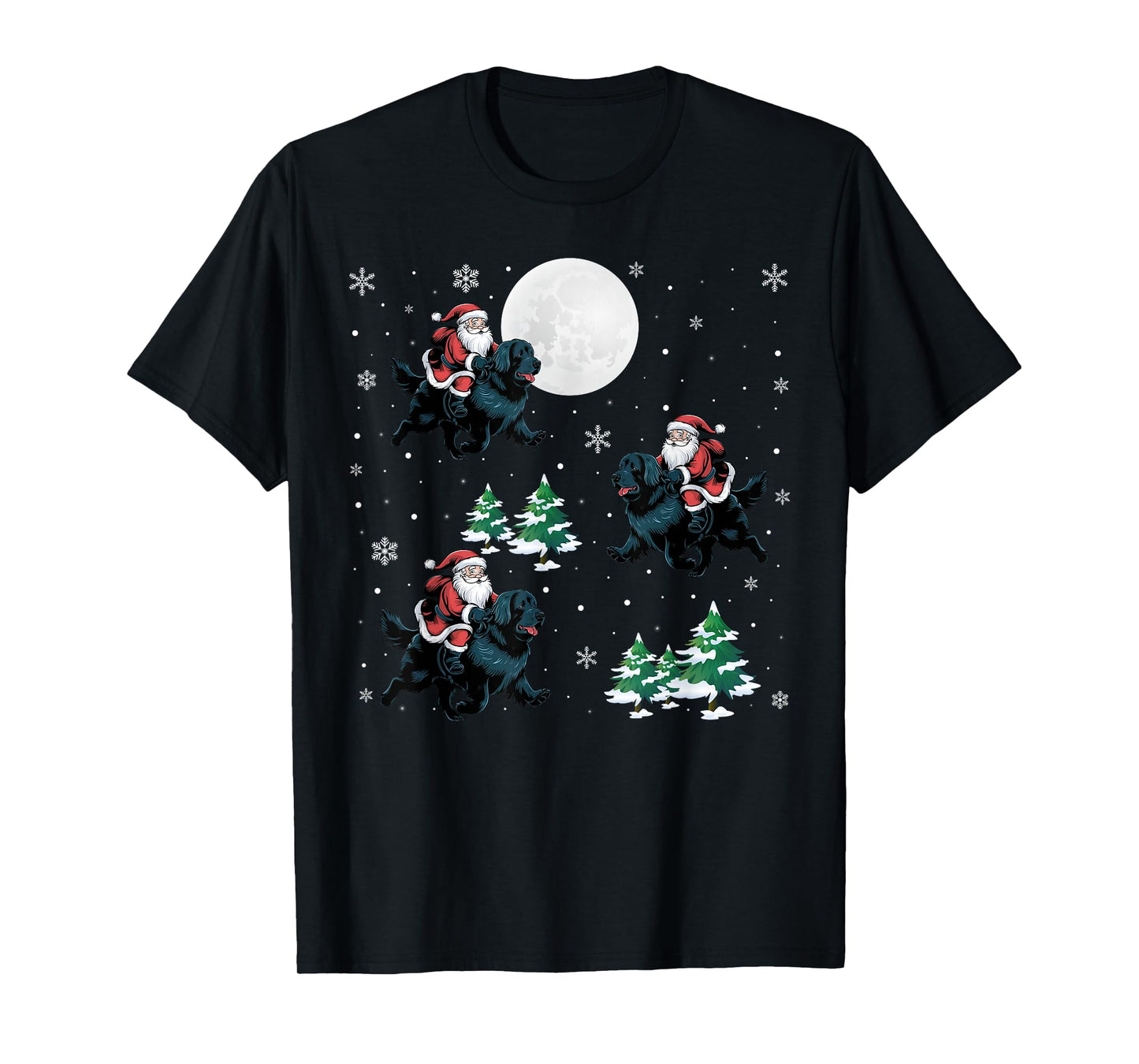 Xmas Tree Santa Riding Newfoundland Dog Funny Christmas T-Shirt