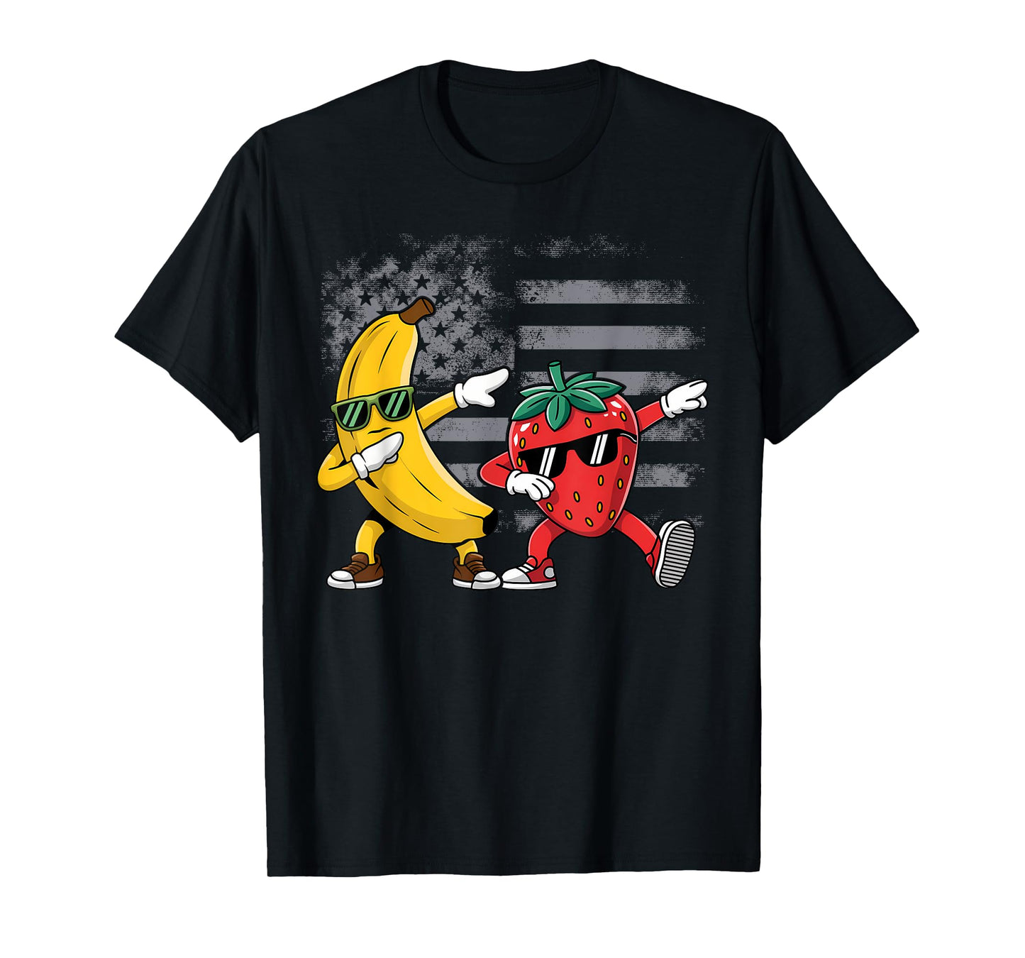Dabbing Yellow Banana & Strawberry Funny Fruit Dab Dancing T-Shirt