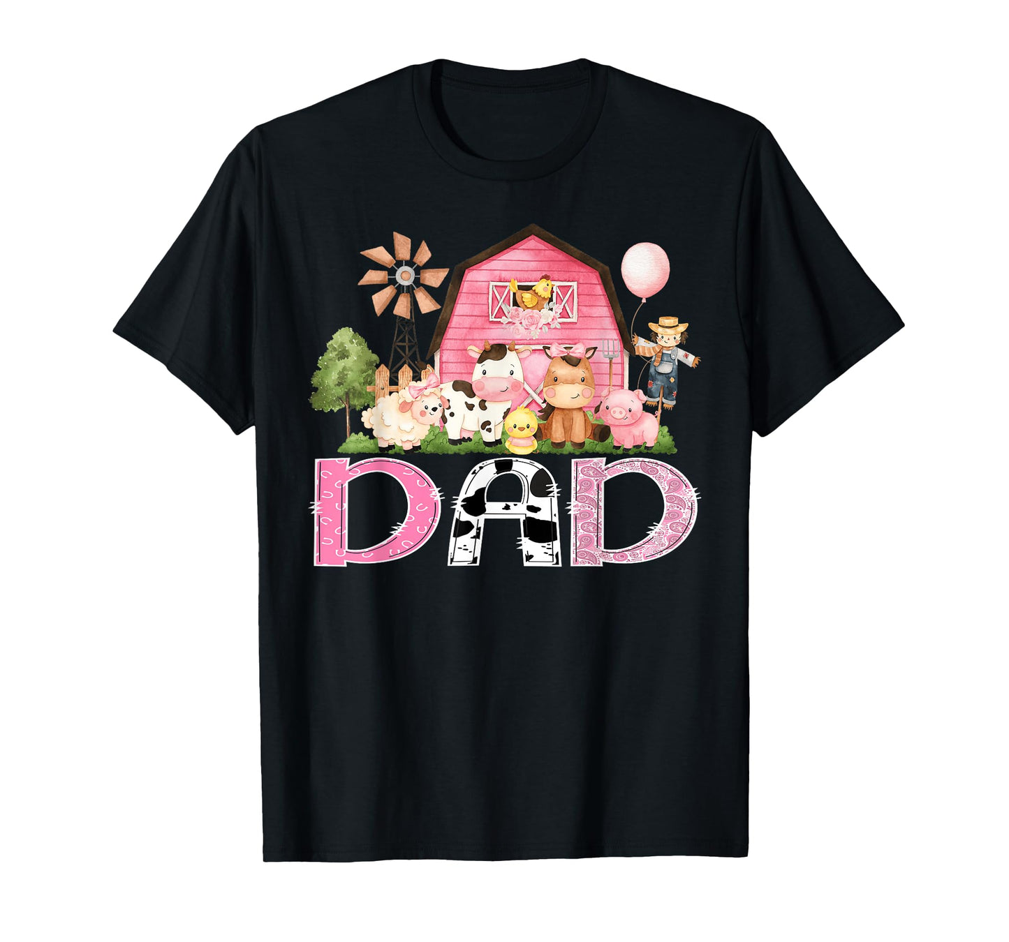 Dad Pink Farm Cow Birthday Girl Matching Family T-Shirt