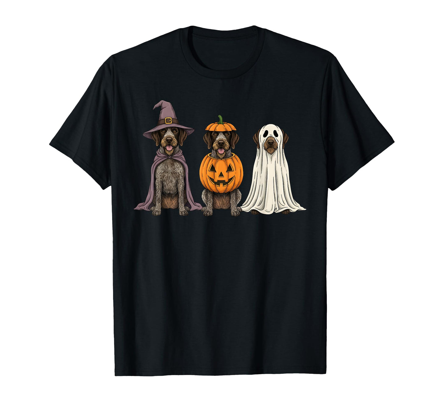 Spooky Ghost German Wirehaired Pointer Pumpkin Halloween T-Shirt